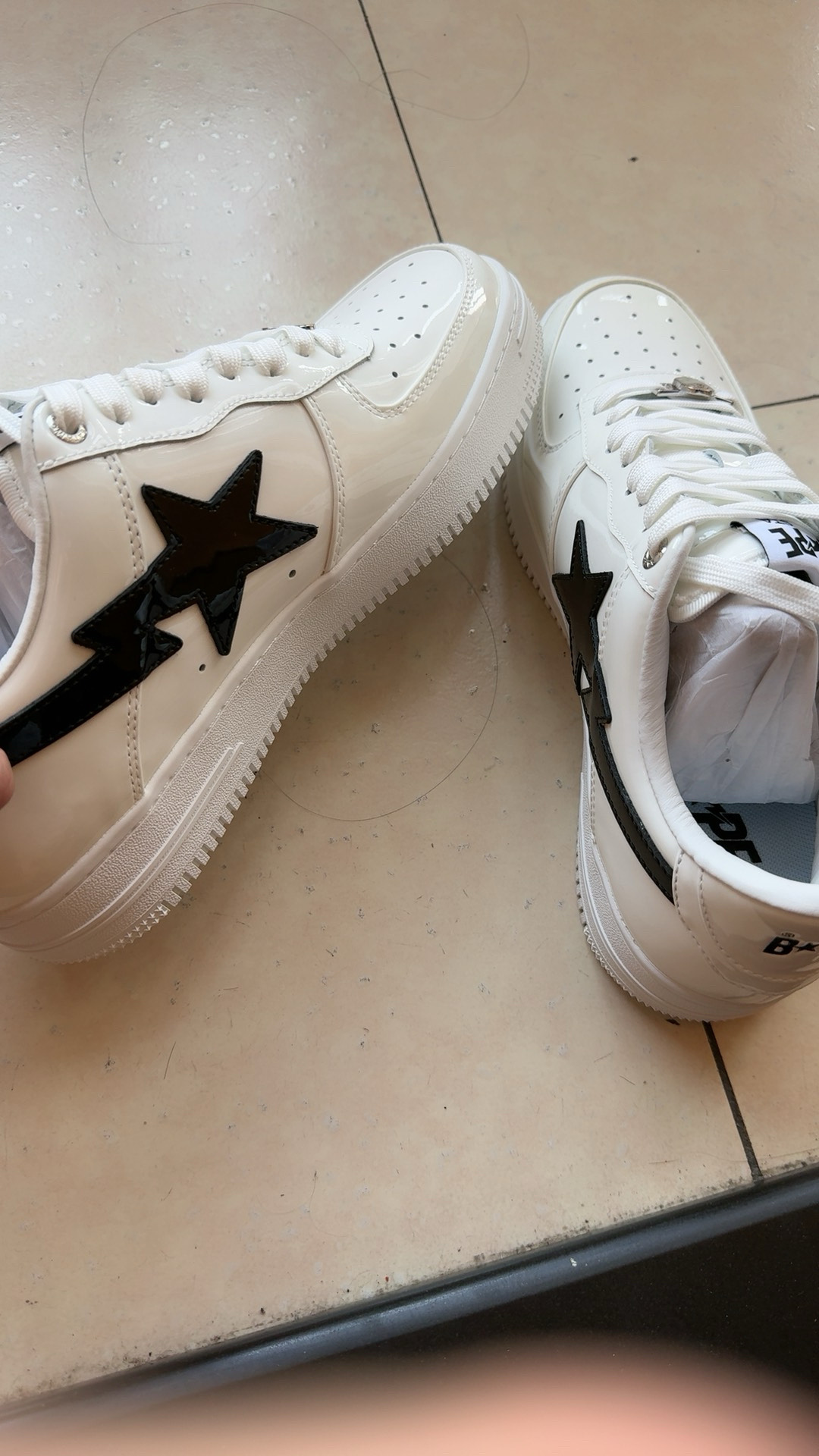 custom review-A BATHING APE BAPE STA Лакированная кожа Устойчивая к истиранию Низкие кроссовки для скейтбординга Мужские