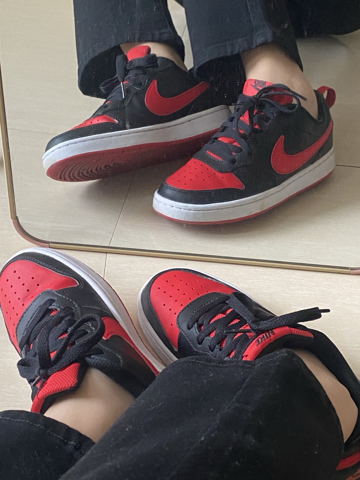 custom review-Nike Court Borough Low 2 Black University Red GS