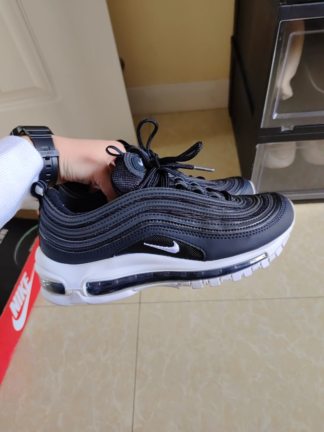 custom review-Nike Air Max 97 Амортизация Низкий Топ Повседневная Беговая Обувь Унисекс Черный Белый