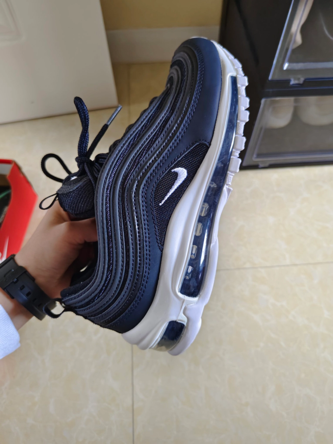 custom review-Nike Air Max 97 Амортизация Низкий Топ Повседневная Беговая Обувь Унисекс Черный Белый