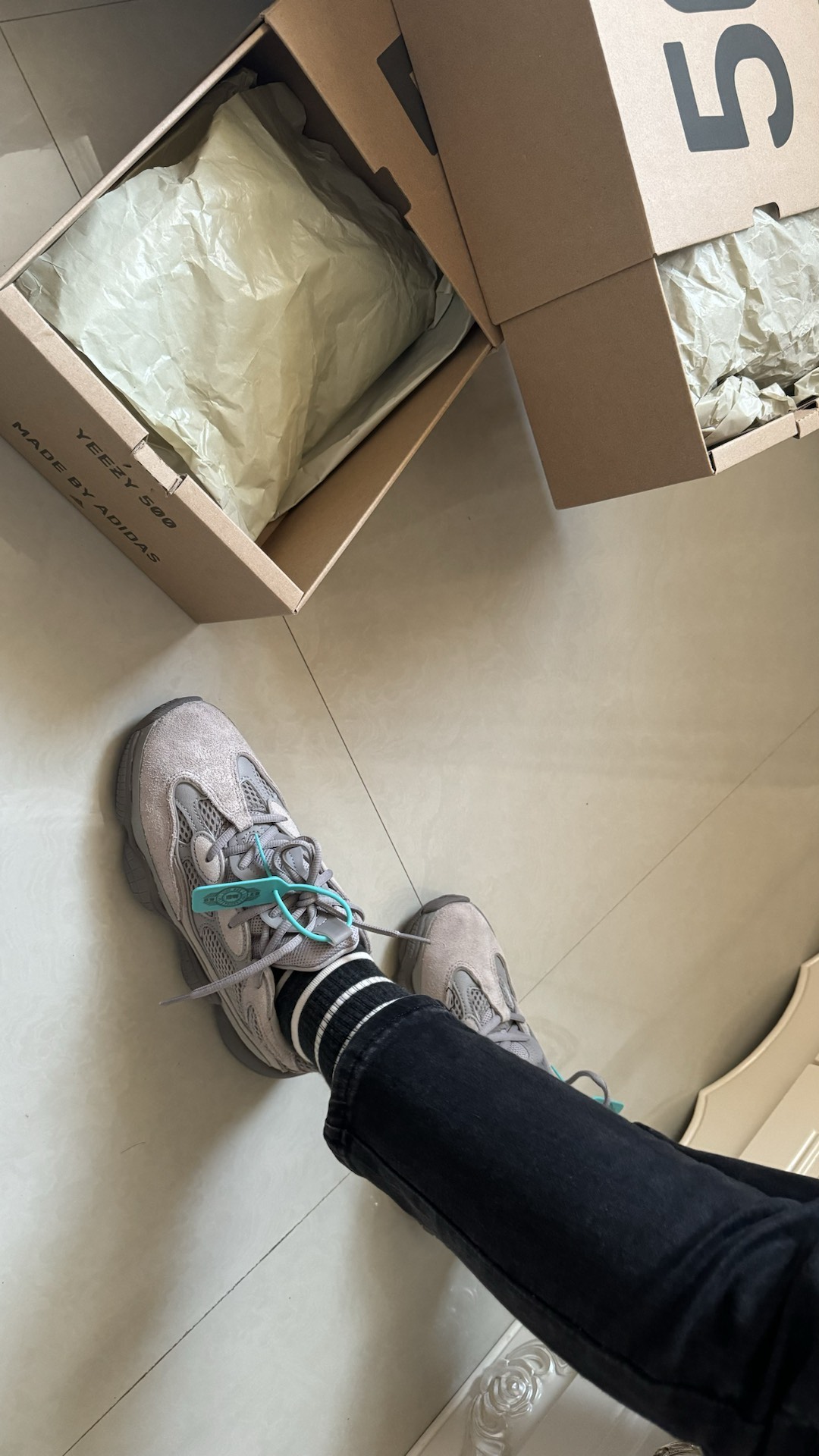 custom review-Adidas Originals Yeezy 500 Мытый серый Пепельный GREY Устойчивый к истиранию Низкий топ Толстая подошва Кроссовки Унисекс Серый