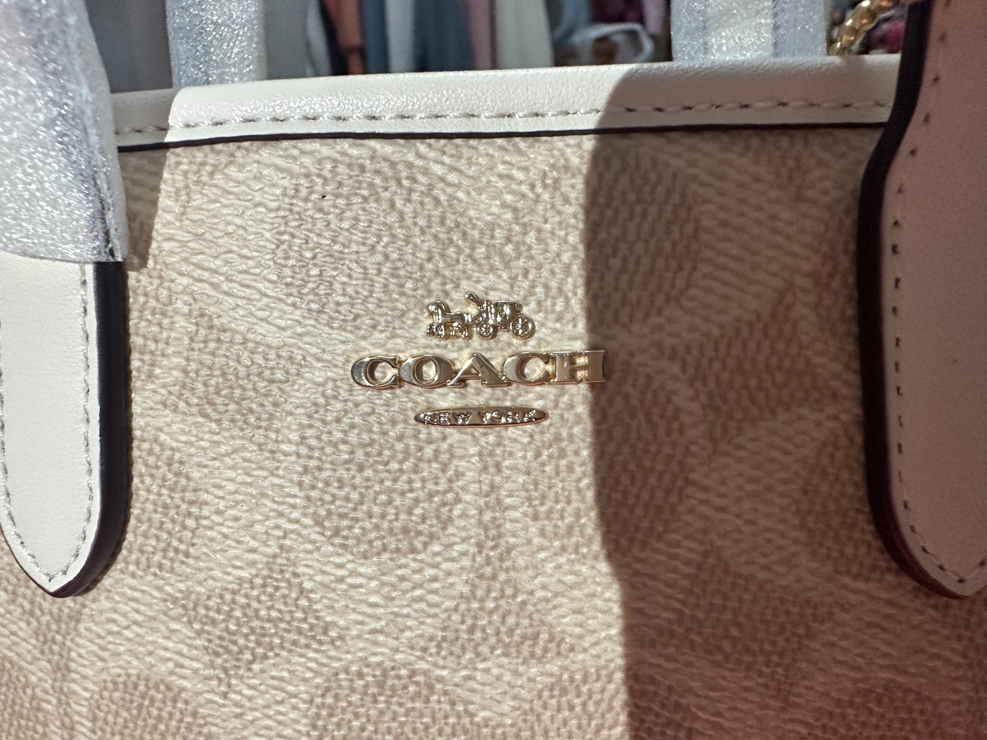 custom review-COACH Городская Сумка Tote из Покрытого Холста Сумка для покупок Сумка через плечо Сумка на одно плечо Мини Сумка для женщин Песочный Мел Белый