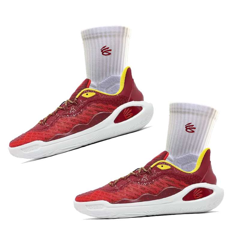 库里11红色球鞋袜子穿搭