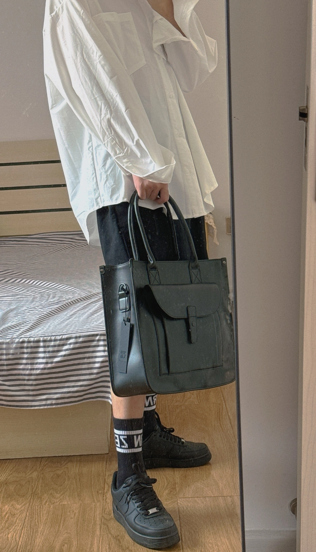 custom review-HEITIANSHIWEI ПУ (полиуретан) Сумка-тоут Портативная и Сумка через плечо Большая Унисекс Черная