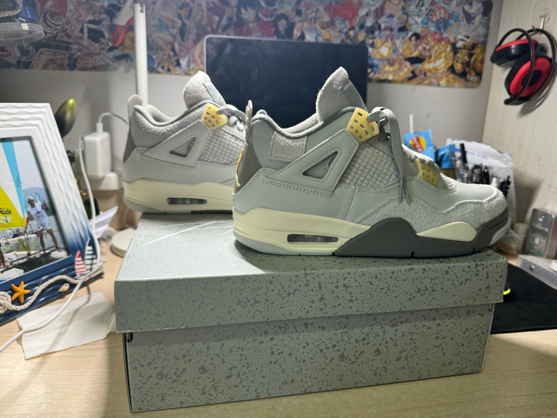 custom review-Jordan Air Jordan 4 SE MID Топ Винтажные Баскетбольные Кроссовки Унисекс Серый Зеленый