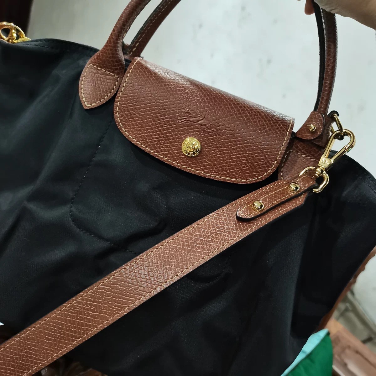 custom review-LONGCHAMP Le Pliage Переработанный холст с кожей Комбинированная сумка-пельмени Клатч Сумка Мини Женская Черная