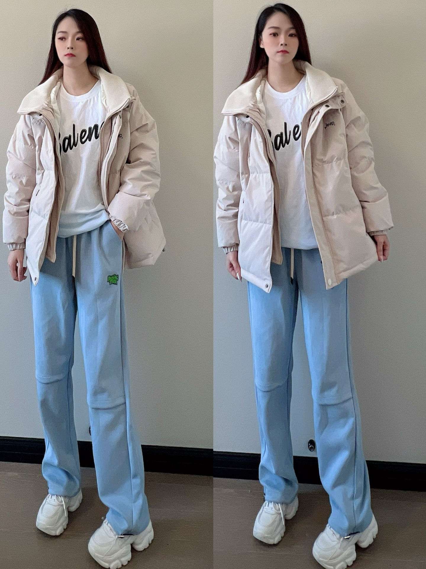 假两件立领羽绒服