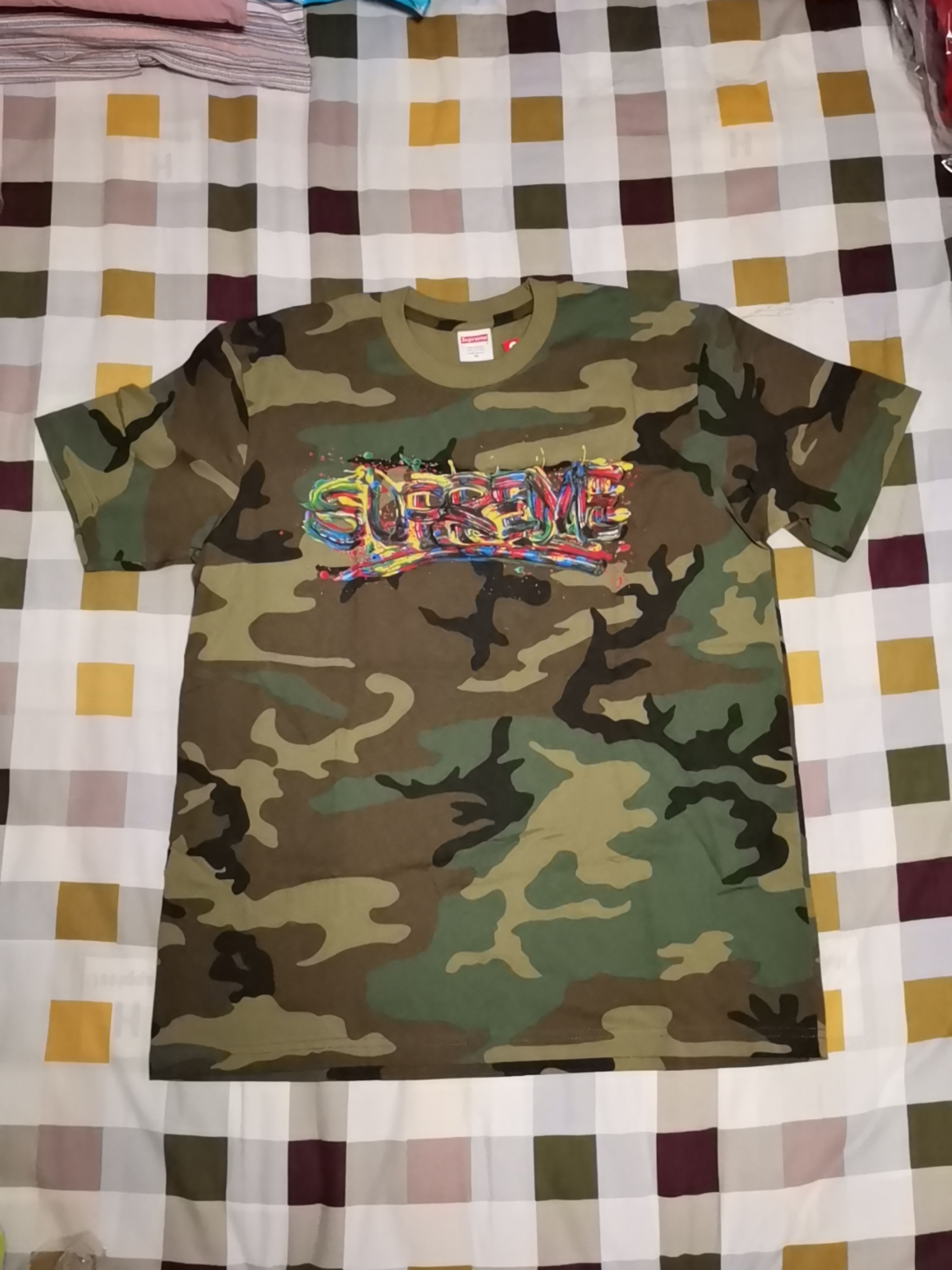 logo tee 喷漆logo短袖t恤  男女同款 绿迷彩 全新supreme半袖,在95分