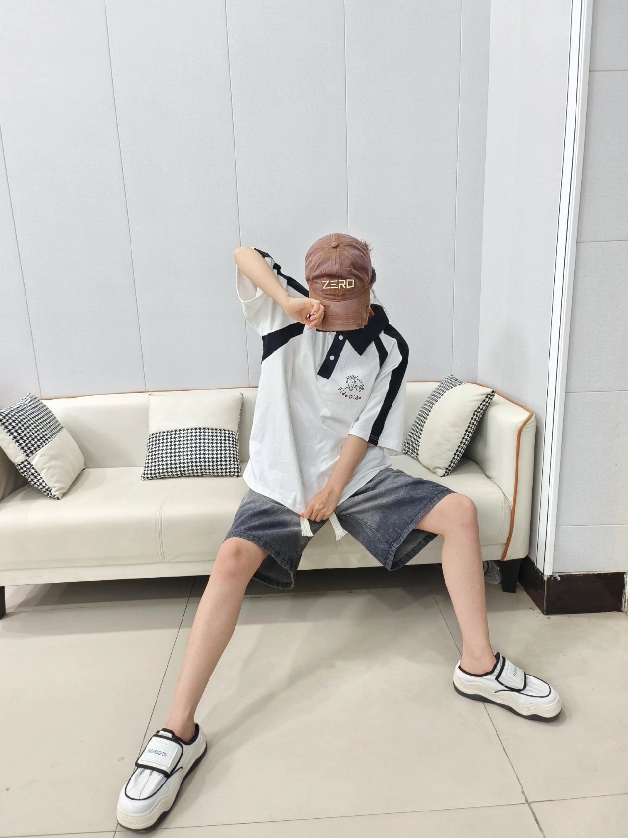 👀我的潮酷🔆白polo衫 黑灰牛仔短裤