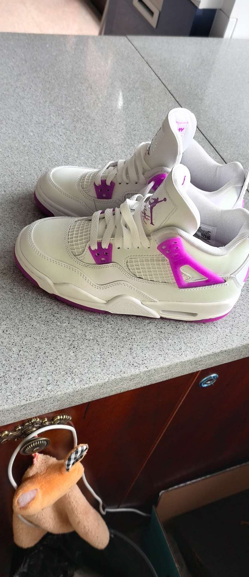 custom review-Jordan Air Джордан 4 Детские баскетбольные кроссовки MID Топ Белый Фиолетовый Унисекс