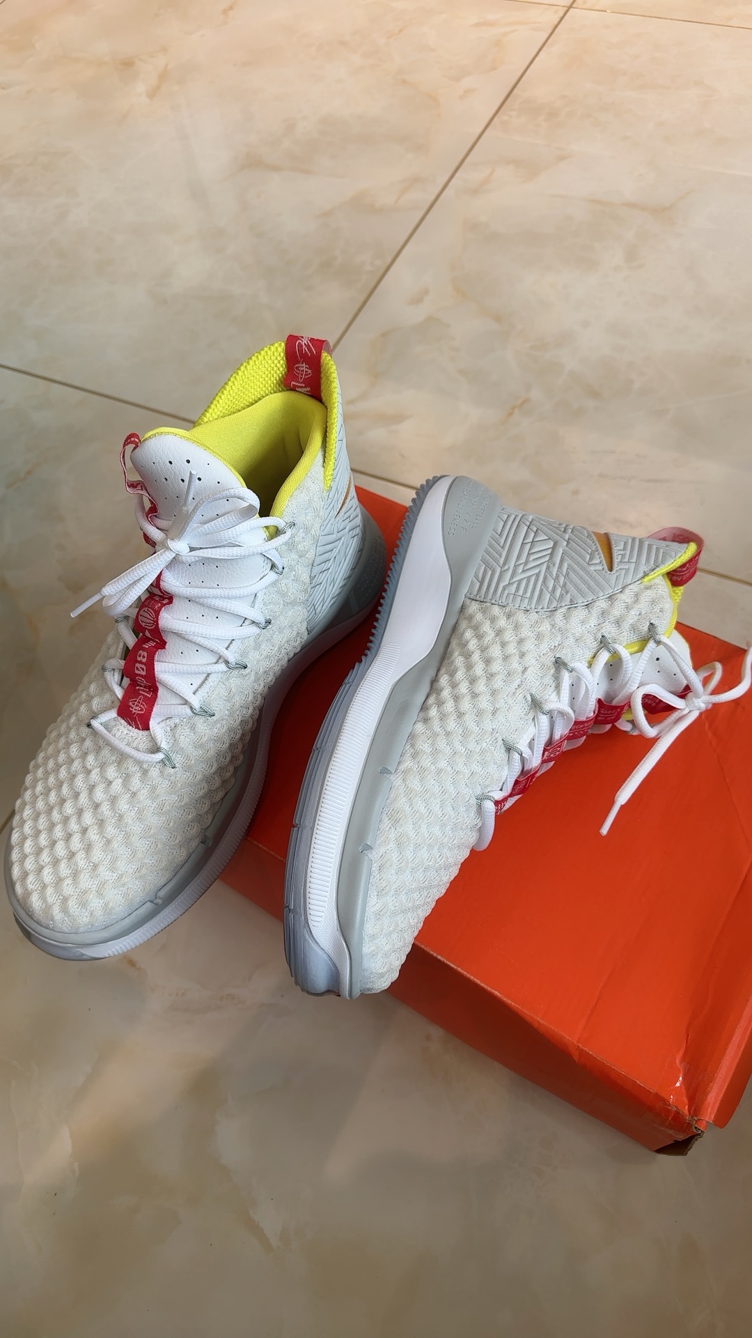 custom review-Nike AlphaDunk EP Амортизация Износостойкие Высокие Баскетбольные Кроссовки Мужские Желто-Красные-Белые