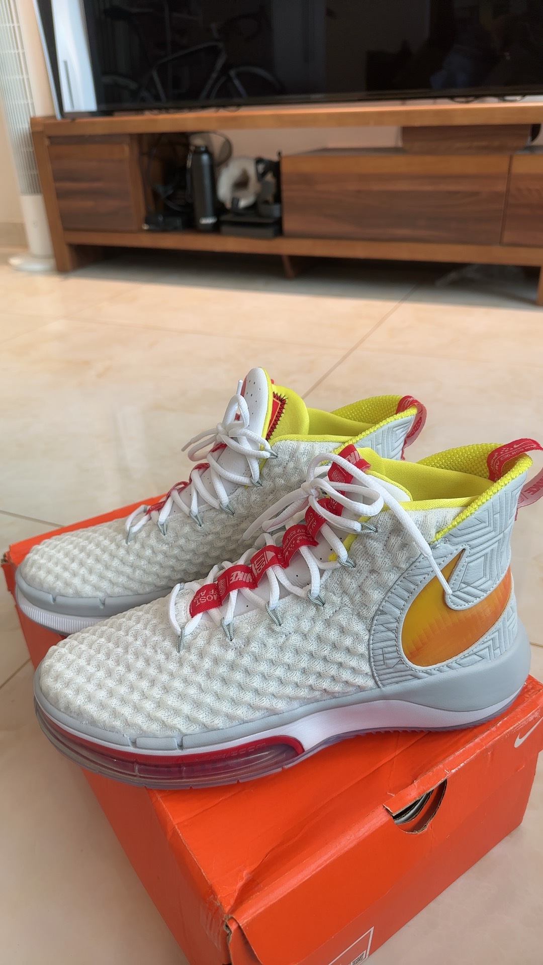 custom review-Nike AlphaDunk EP Амортизация Износостойкие Высокие Баскетбольные Кроссовки Мужские Желто-Красные-Белые