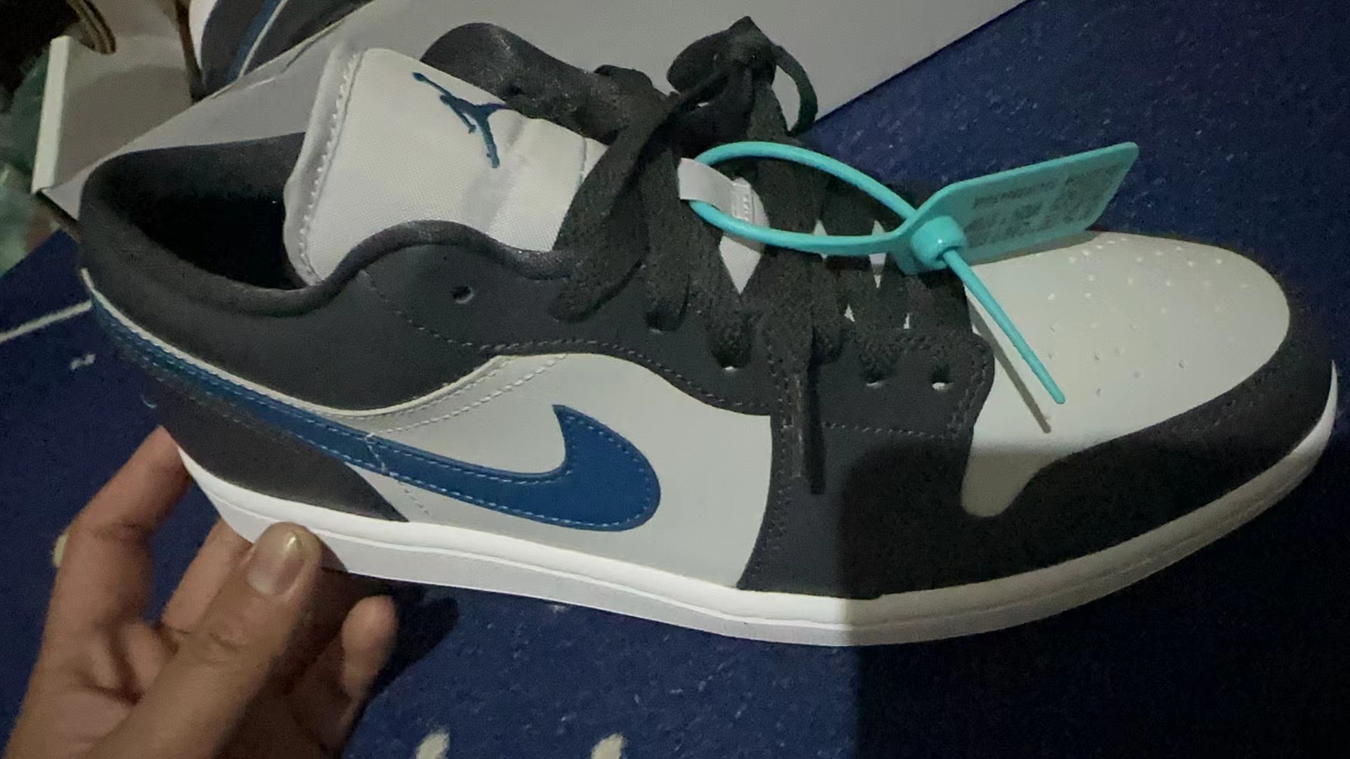 custom review-Jordan Air Jordan 1 Устойчивый к истиранию Низкий Топ Винтажные Баскетбольные Кроссовки Унисекс Черный Серый Синий