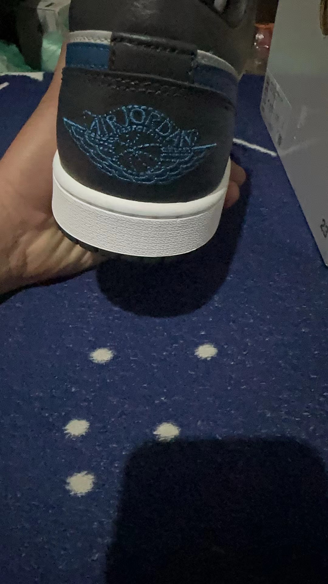 custom review-Jordan Air Jordan 1 Устойчивый к истиранию Низкий Топ Винтажные Баскетбольные Кроссовки Унисекс Черный Серый Синий
