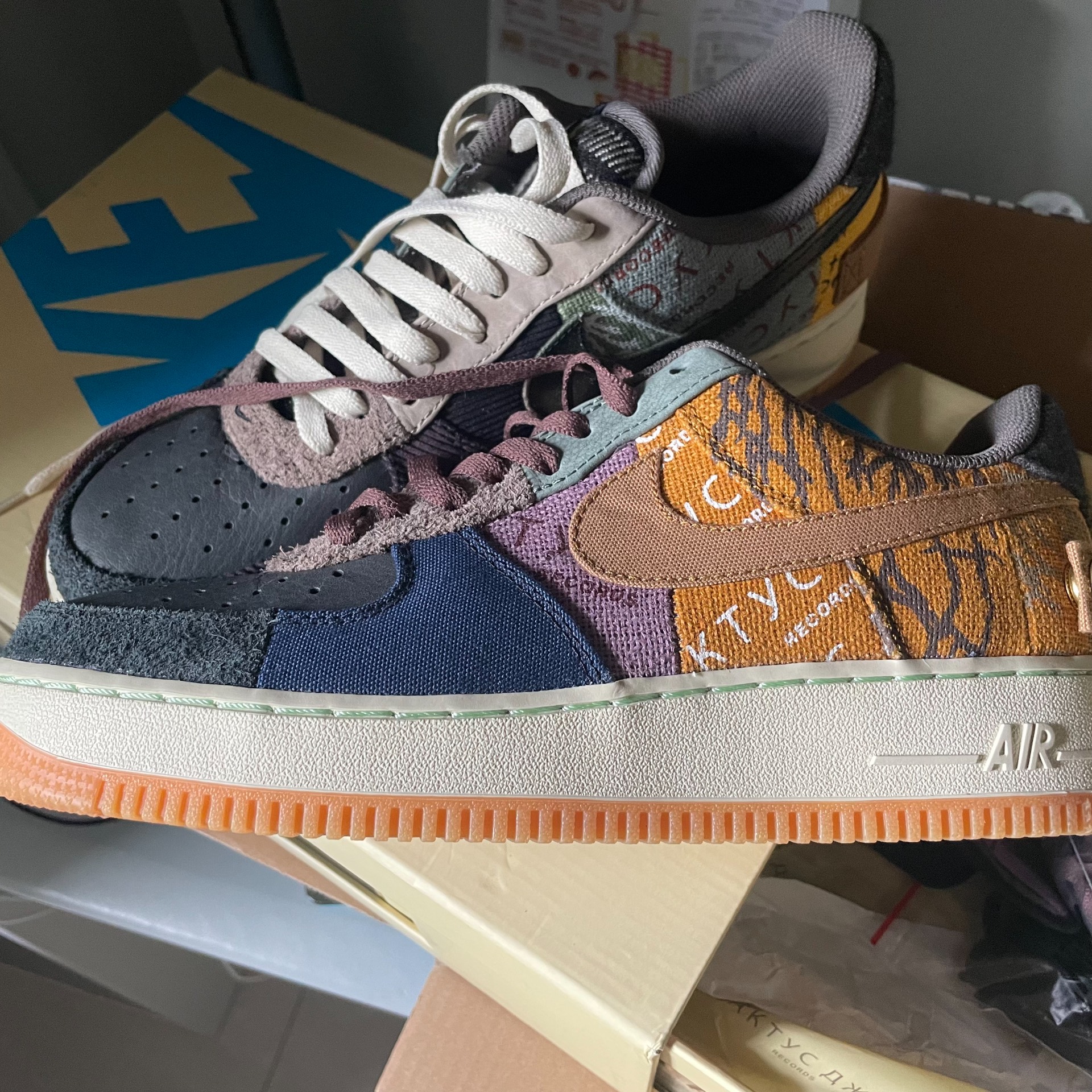 custom review-Nike X Travis Scott Air Force 1 Cactus Jack TS Пэчворк Низкие Кроссовки для скейтбординга Унисекс Желтые
