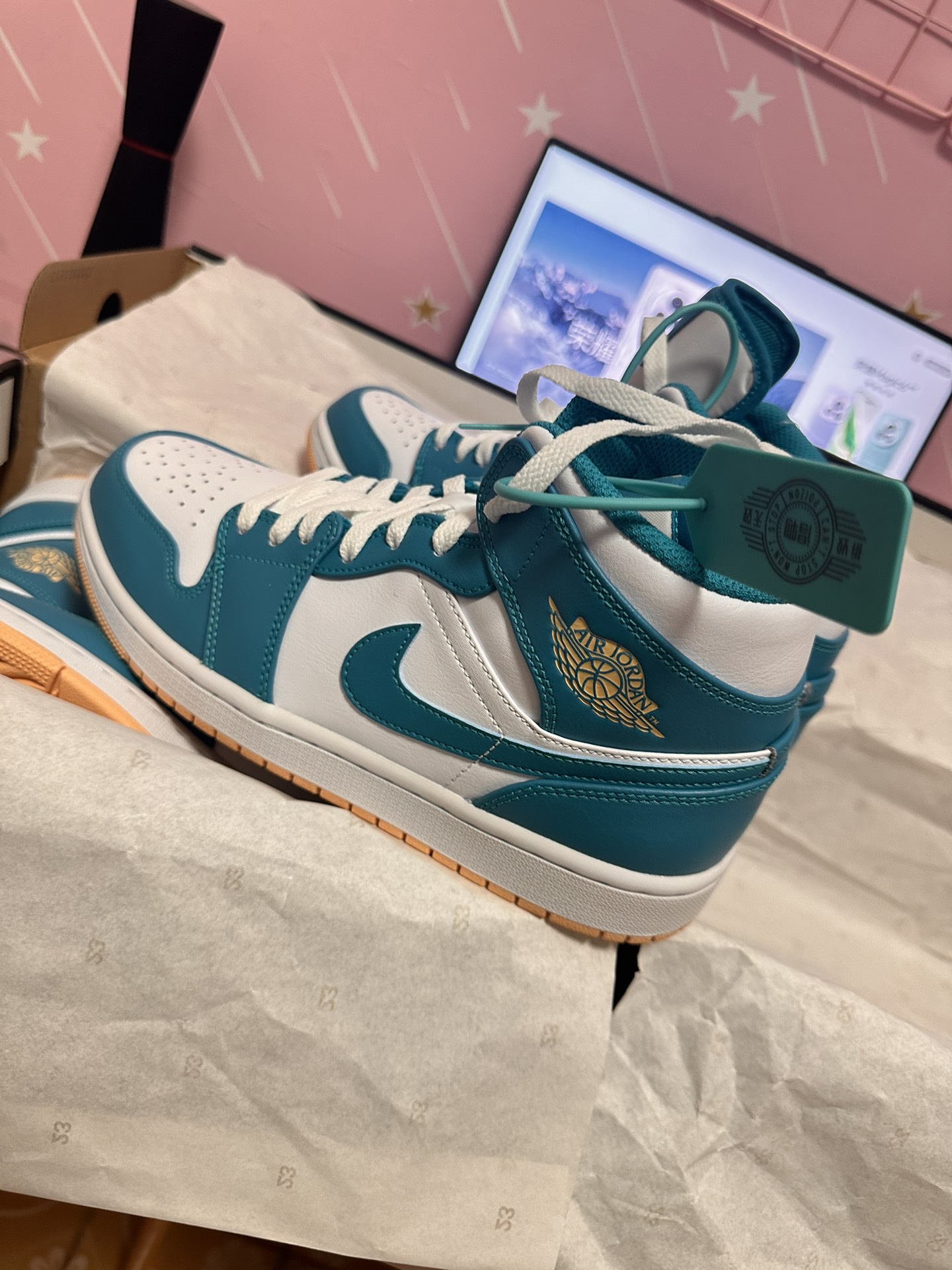 custom review-Jordan Air Jordan 1 MID Топ Винтажные баскетбольные кроссовки Мужской Синий Белый