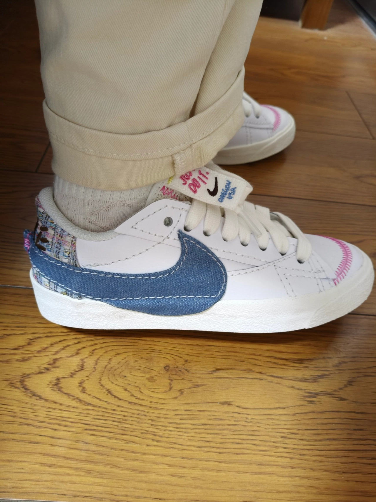 custom review-Nike Blazer Low '77 JUMBO 'Деним Swoosh' Низкая Скейтборд Обувь Женская Белая Синяя