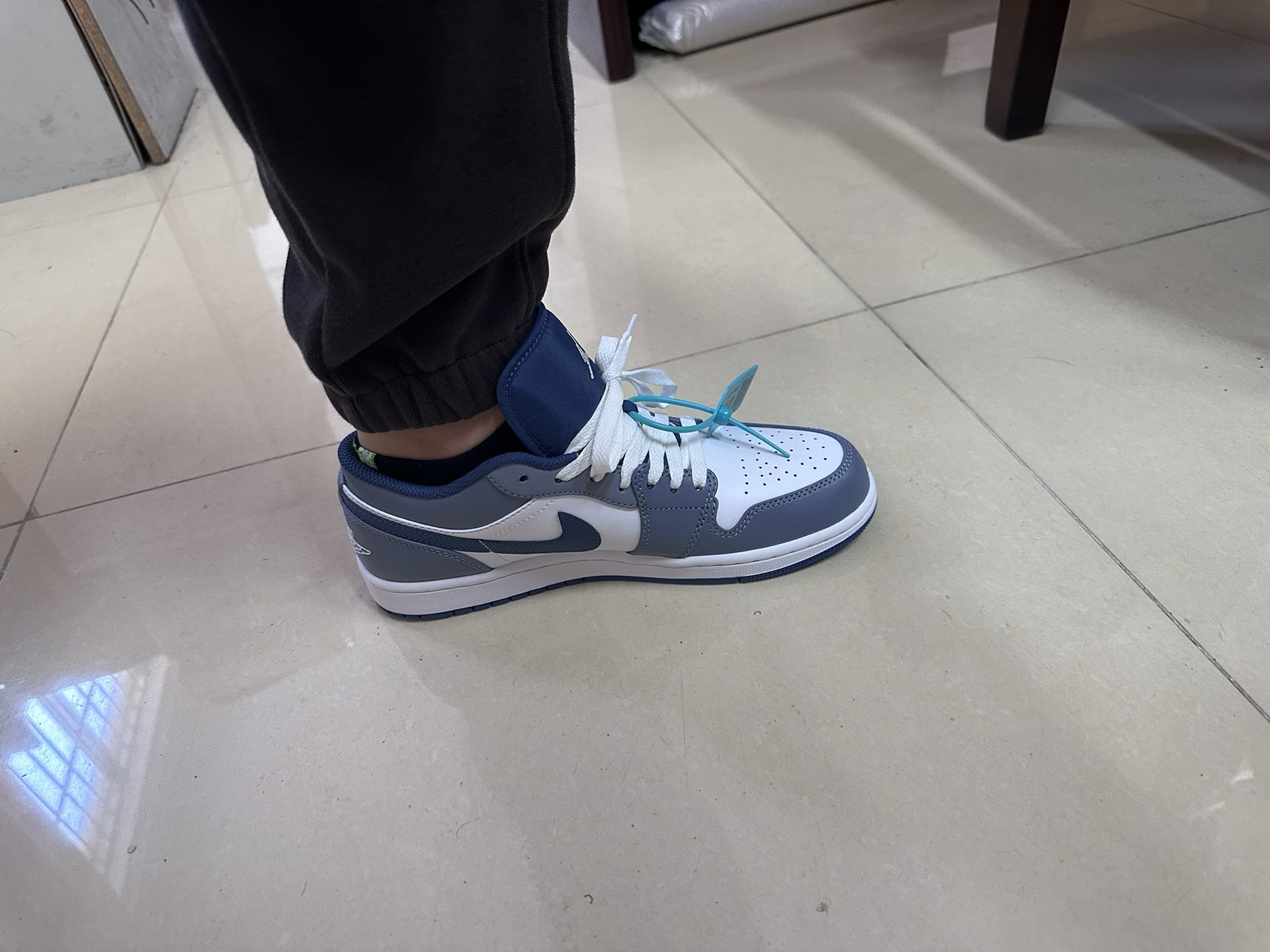 custom review-Jordan Air Jordan 1 Low Устойчивый к истиранию Низкий Топ Винтажные баскетбольные кроссовки Мужской Морской синий