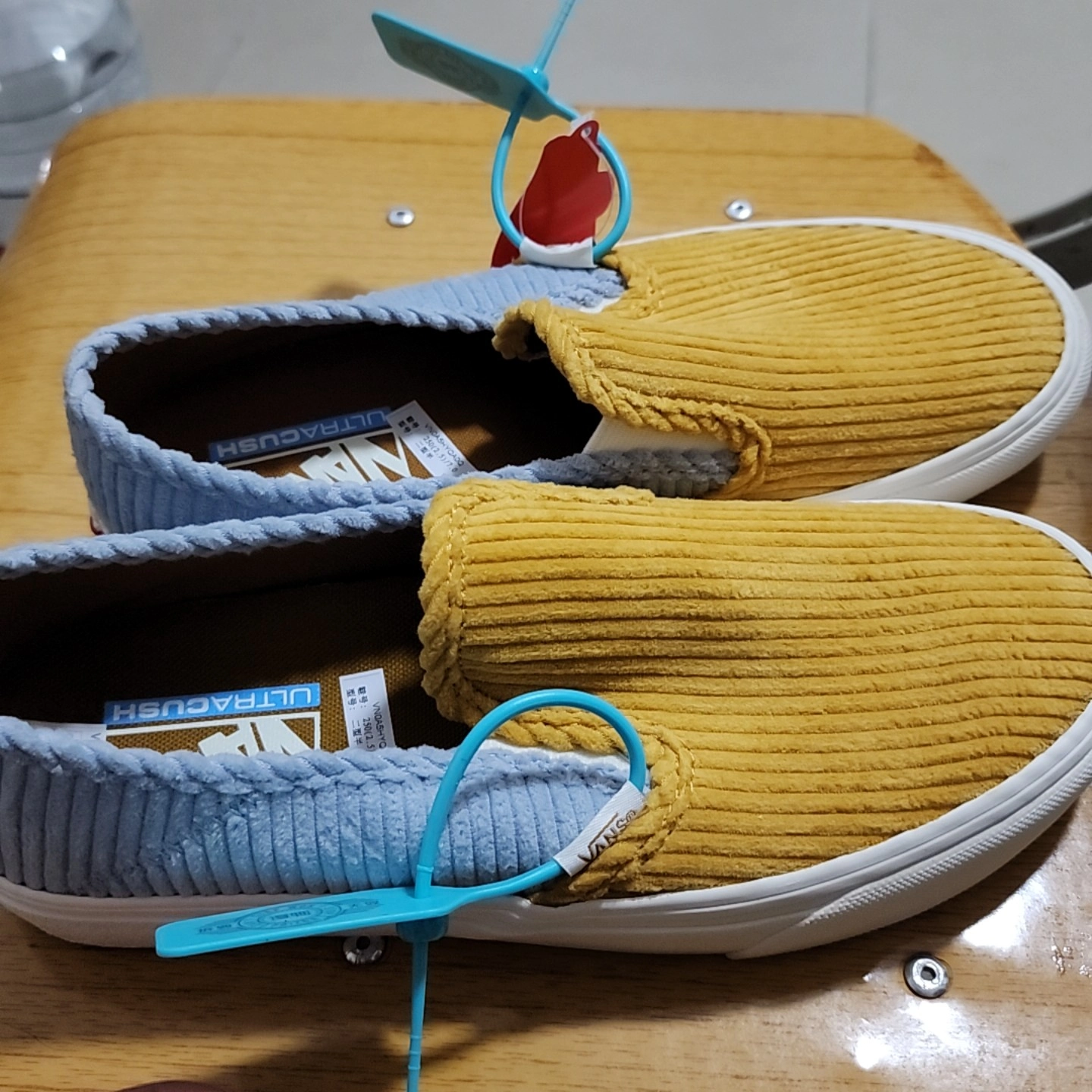 custom review-VANS Slip-on Легкий Низкий Топ Скейтборд Кроссовки Унисекс Желтый Синий