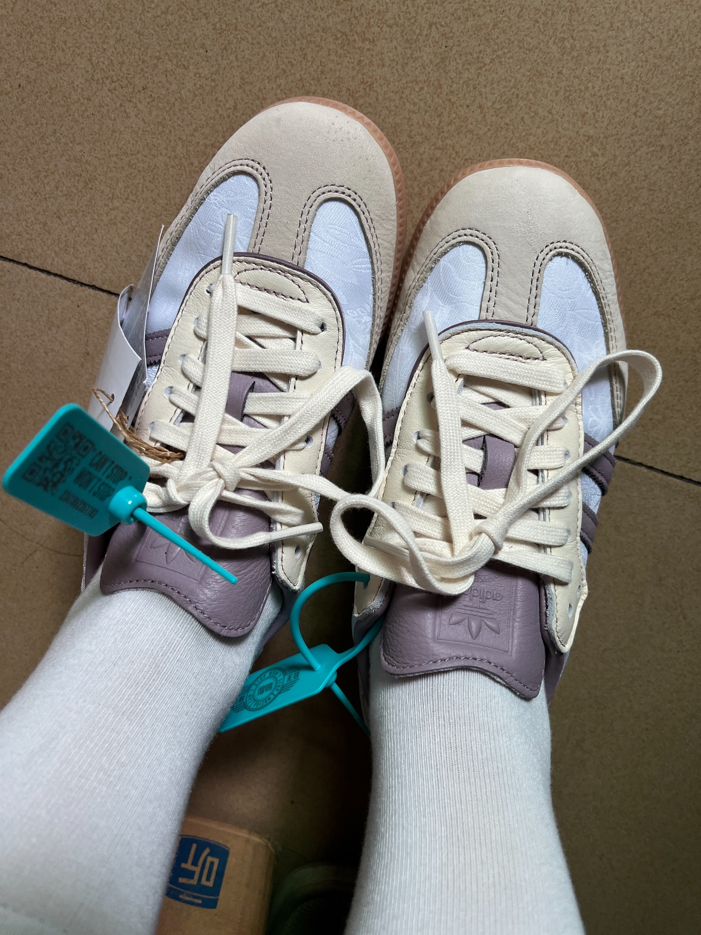 custom review-Adidas Originals SAMBA OG Устойчивые к истиранию низкие скейтборд-кроссовки Унисекс Бежево-фиолетовые