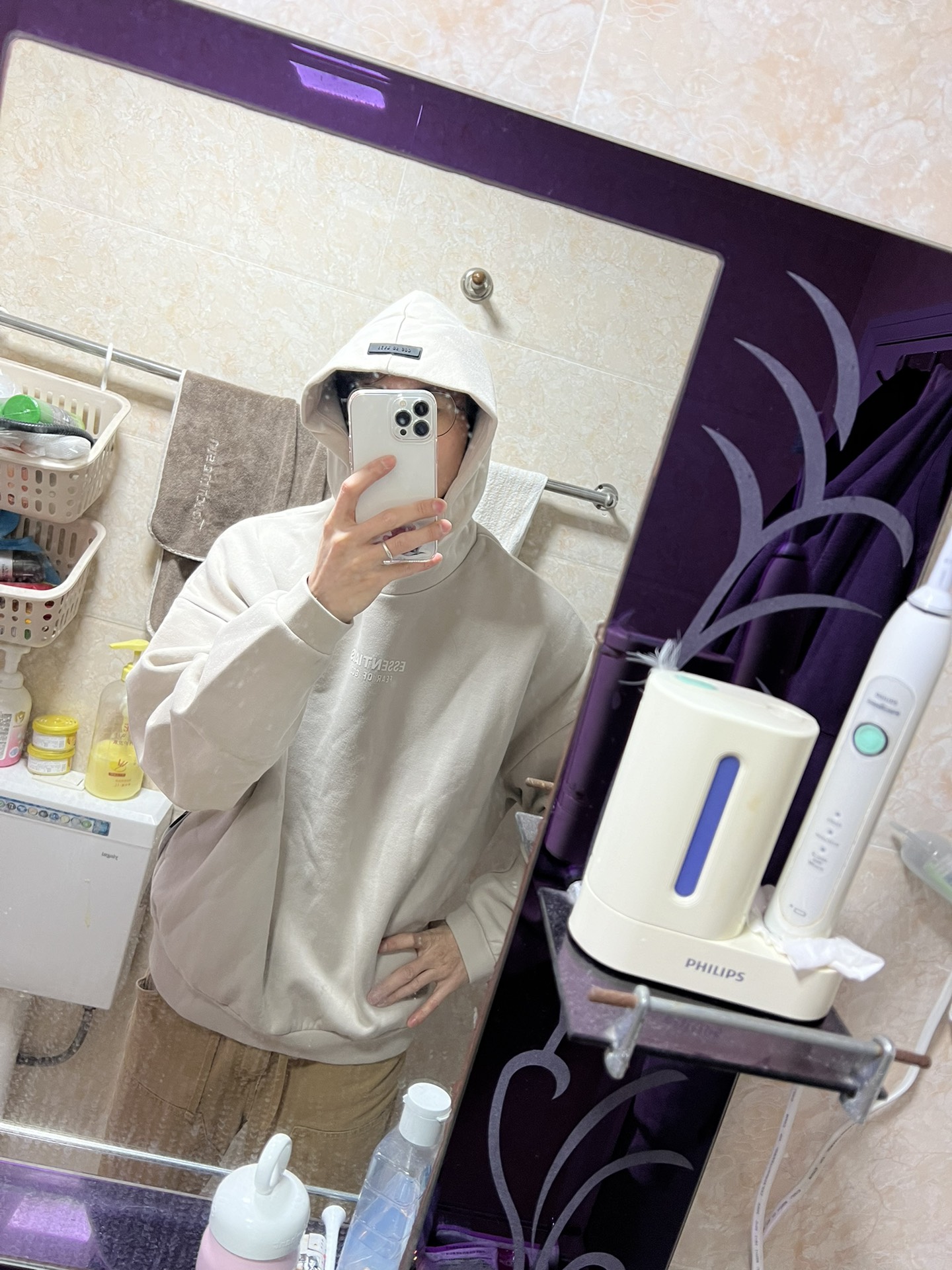 custom review-Fear of God ESSENTIALS Свитшот Мужской Дымчатый Облако Серый Серебряный Облако