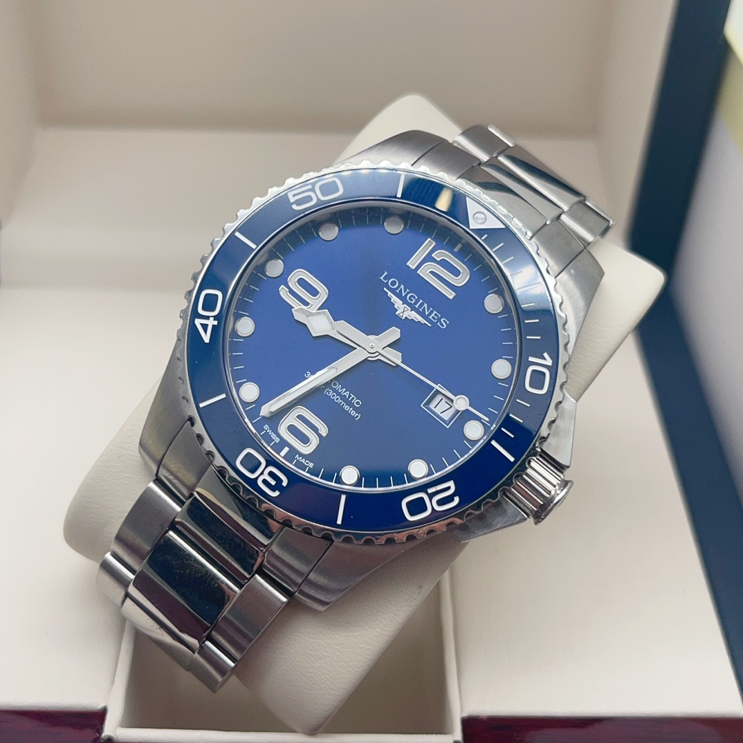 浪琴 康卡斯潜水系列机械表男 瑞士手表 43mm 陶瓷表圈 蓝色表盘 l3