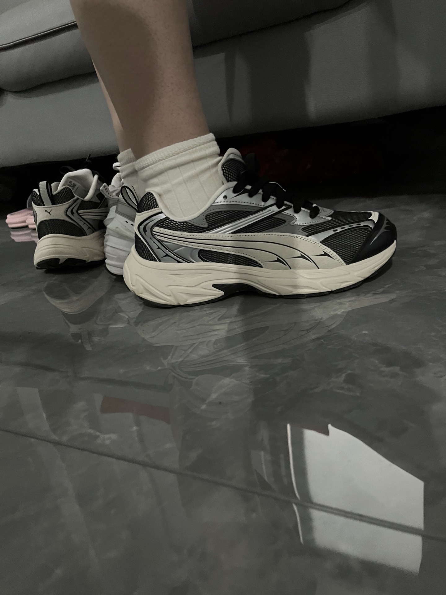 custom review-PUMA Morphic Ретро Амортизация Износостойкий Низкий Топ Повседневная Обувь Унисекс Черный Серебряный