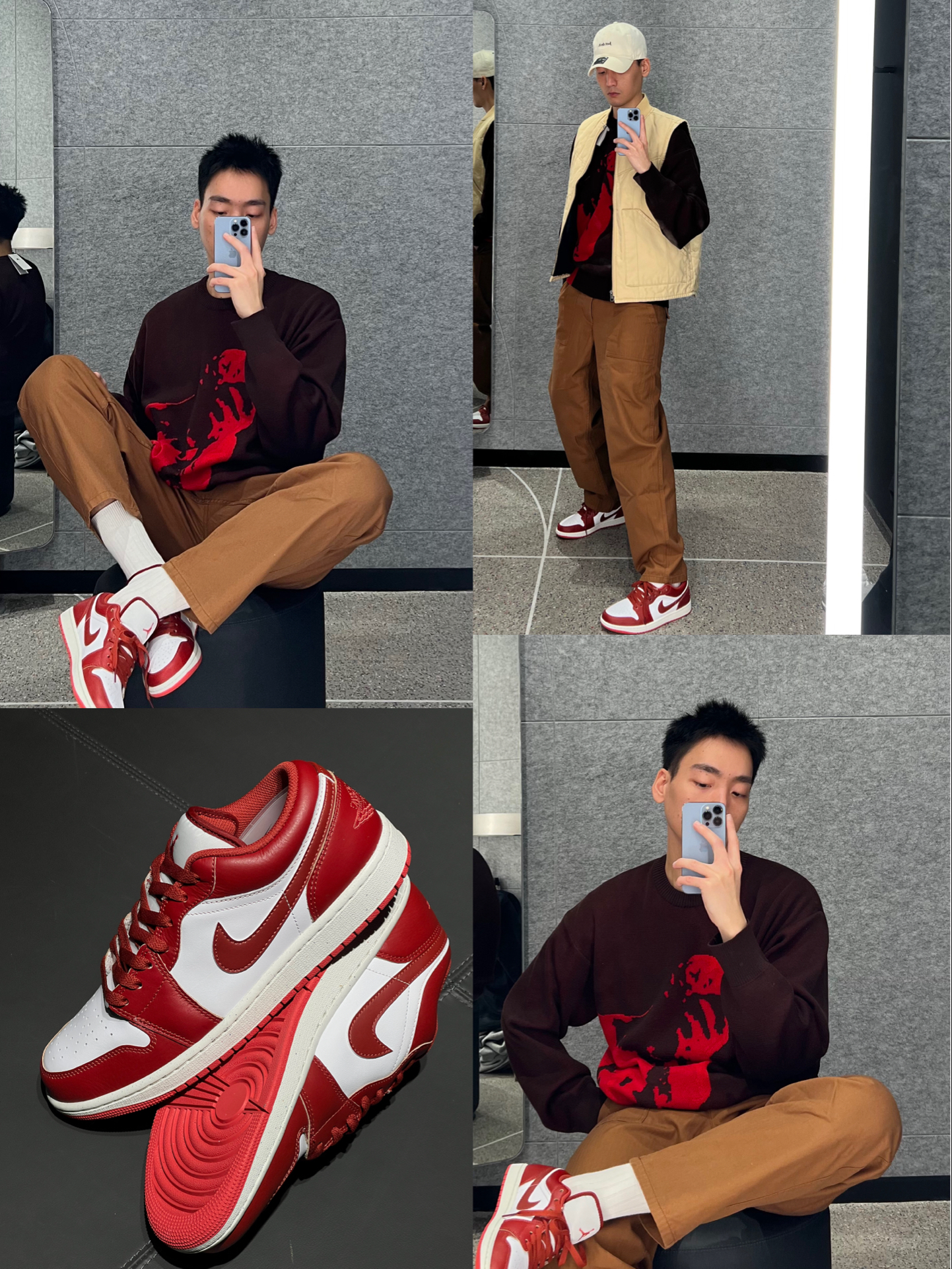 nike sb 毛衣搭配红白aj