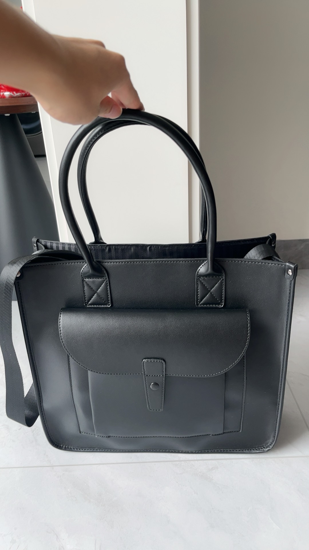 custom review-HEITIANSHIWEI ПУ (полиуретан) Сумка-тоут Портативная и Сумка через плечо Большая Унисекс Черная