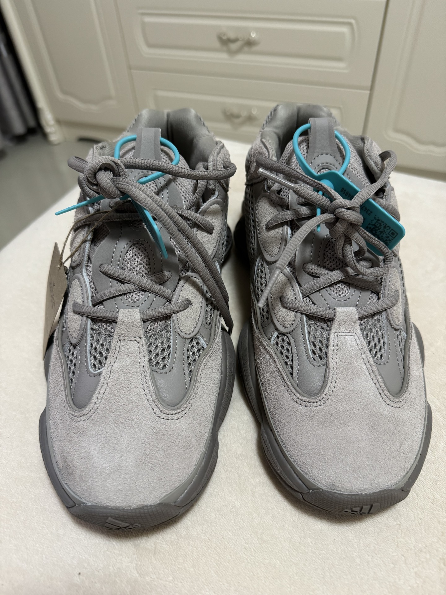 custom review-Adidas Originals Yeezy 500 Мытый серый Пепельный GREY Устойчивый к истиранию Низкий топ Толстая подошва Кроссовки Унисекс Серый