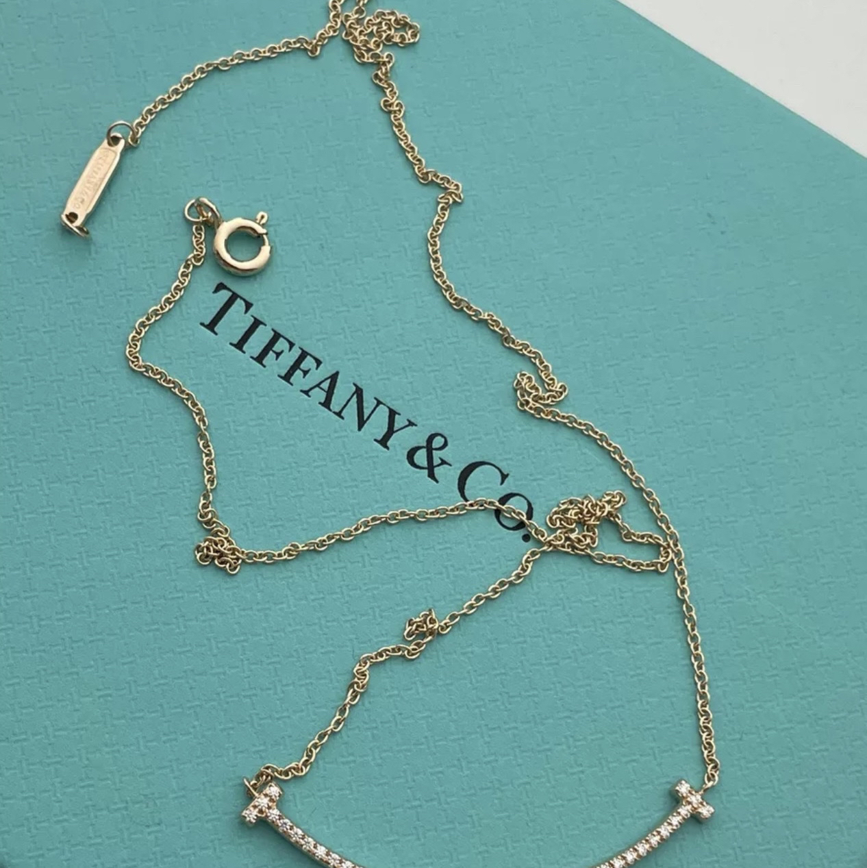 蒂芙尼玫瑰金满钻微笑项链