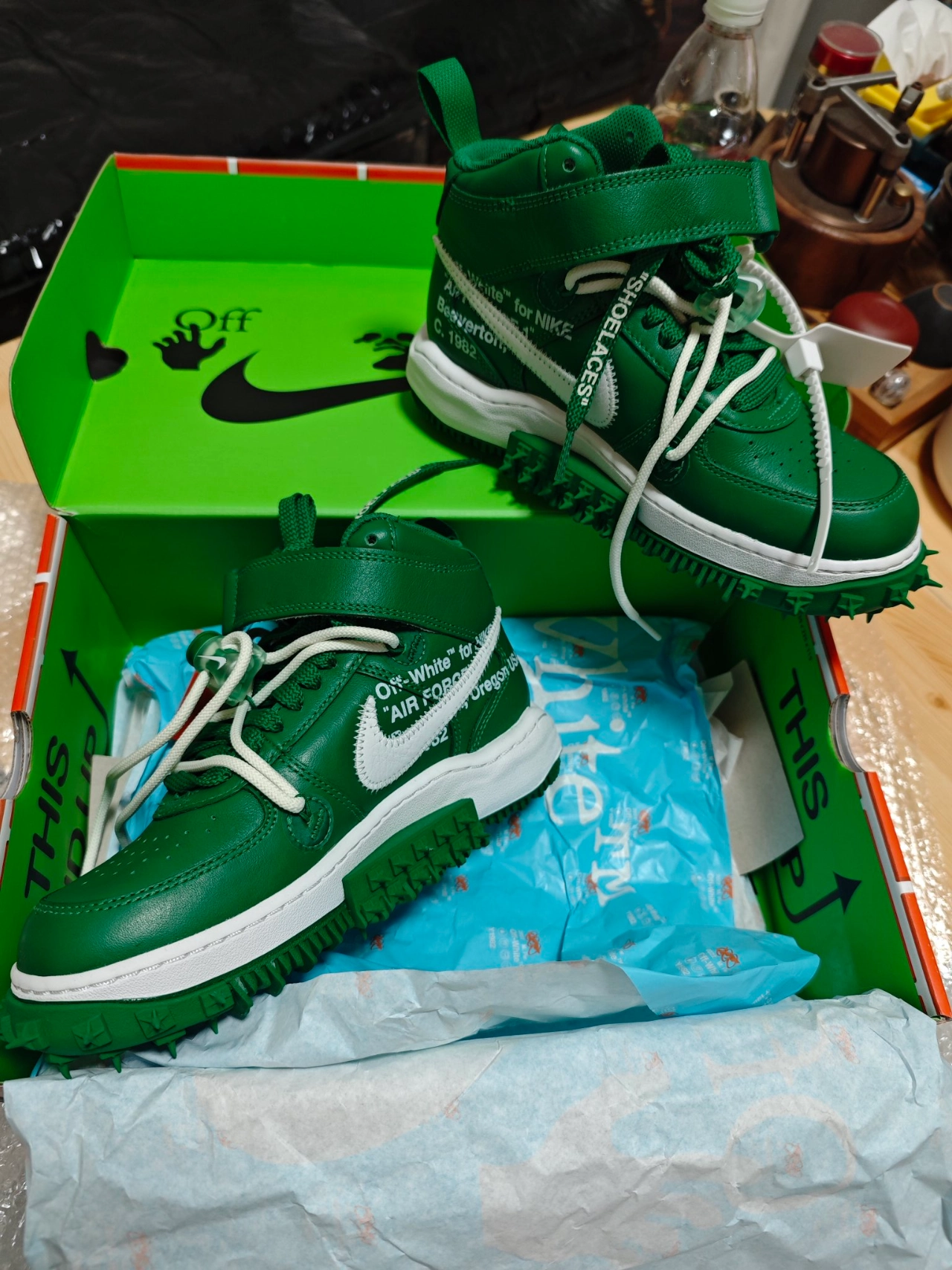 custom review-Off Белый x Nike Air FORCE 1 'Сосновый зеленый' MID Топ Модный Повседневная Скейтборд Обувь Унисекс Бирюзовый