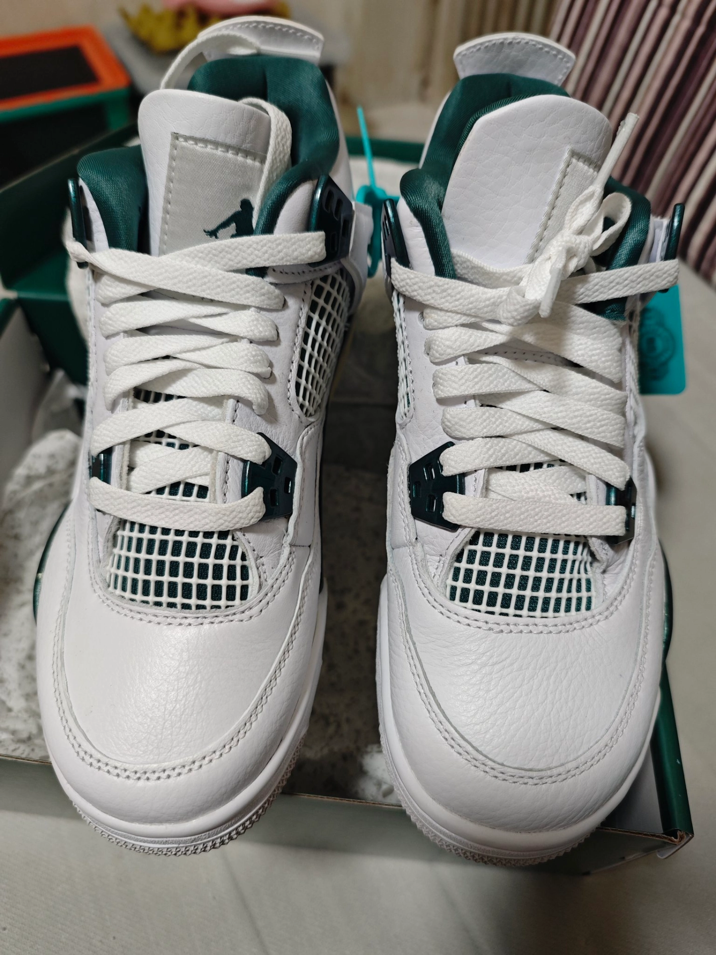 custom review-Jordan Air Джордан 4 Противоскользящий Устойчивый к износу MID Топ Детские Баскетбольные кроссовки Белый Зеленый