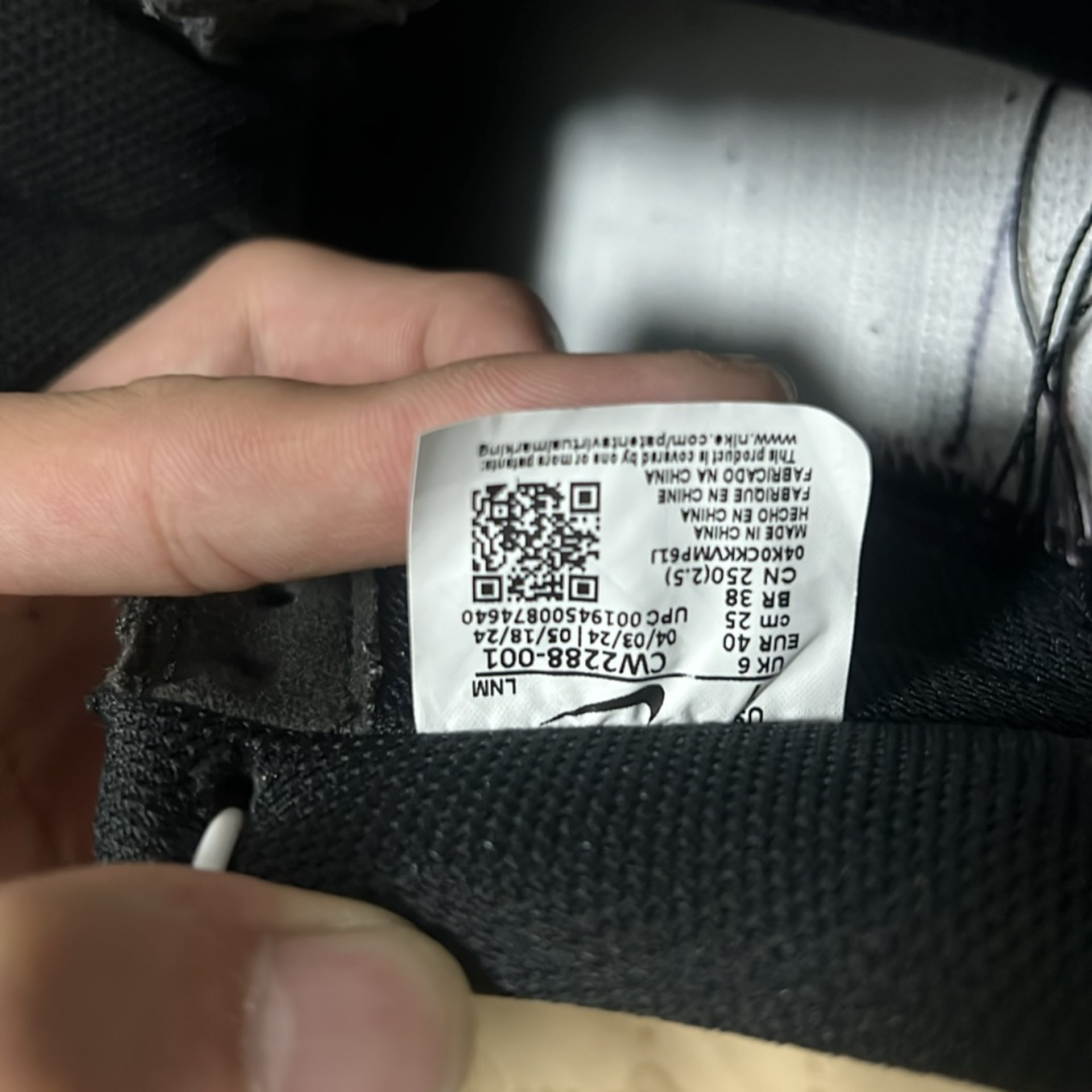 size chart nike air force 1