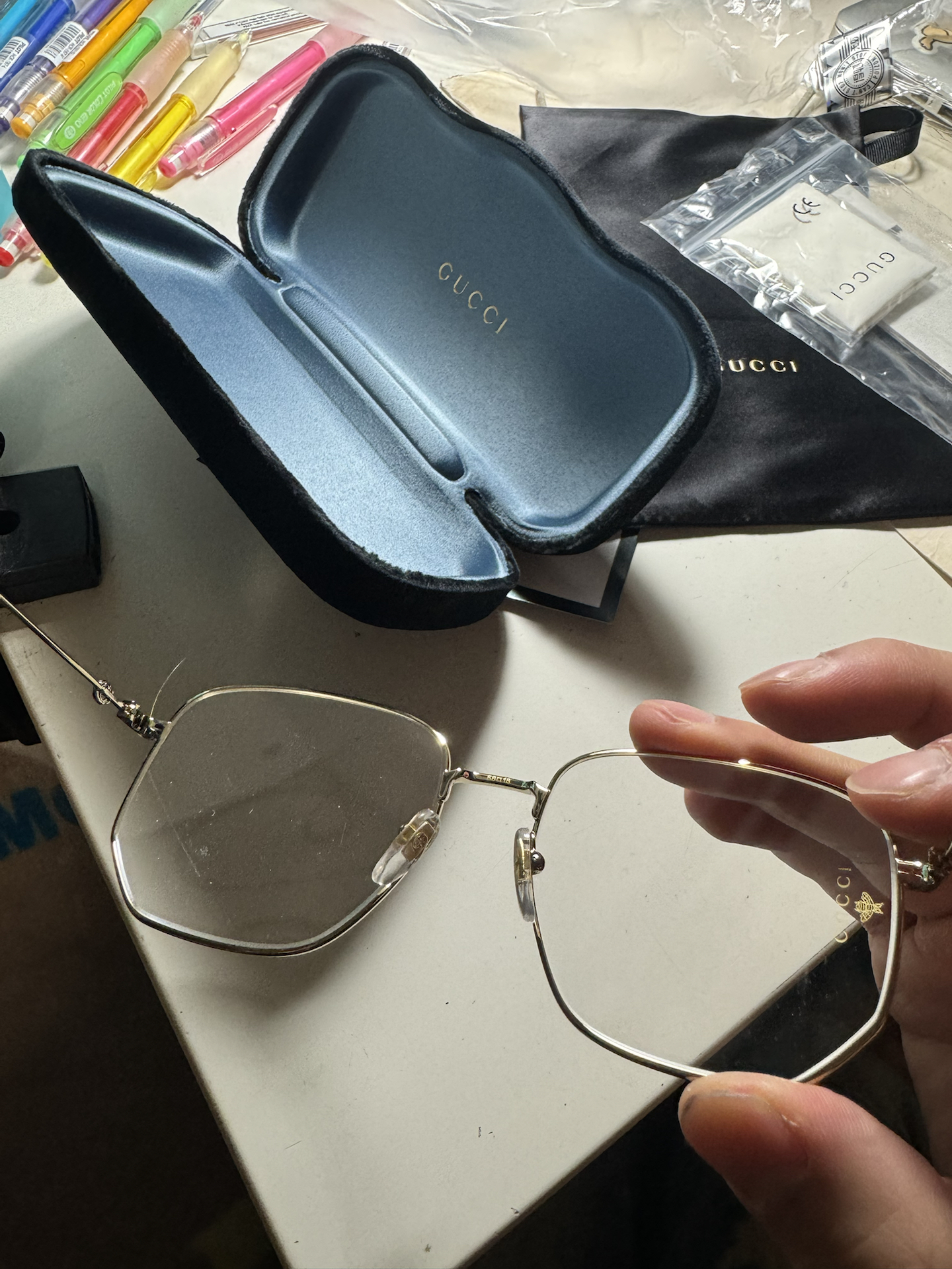 custom review-GUCCI Love Parade Сплав Фигурные Очки с диоптриями Унисекс Золото