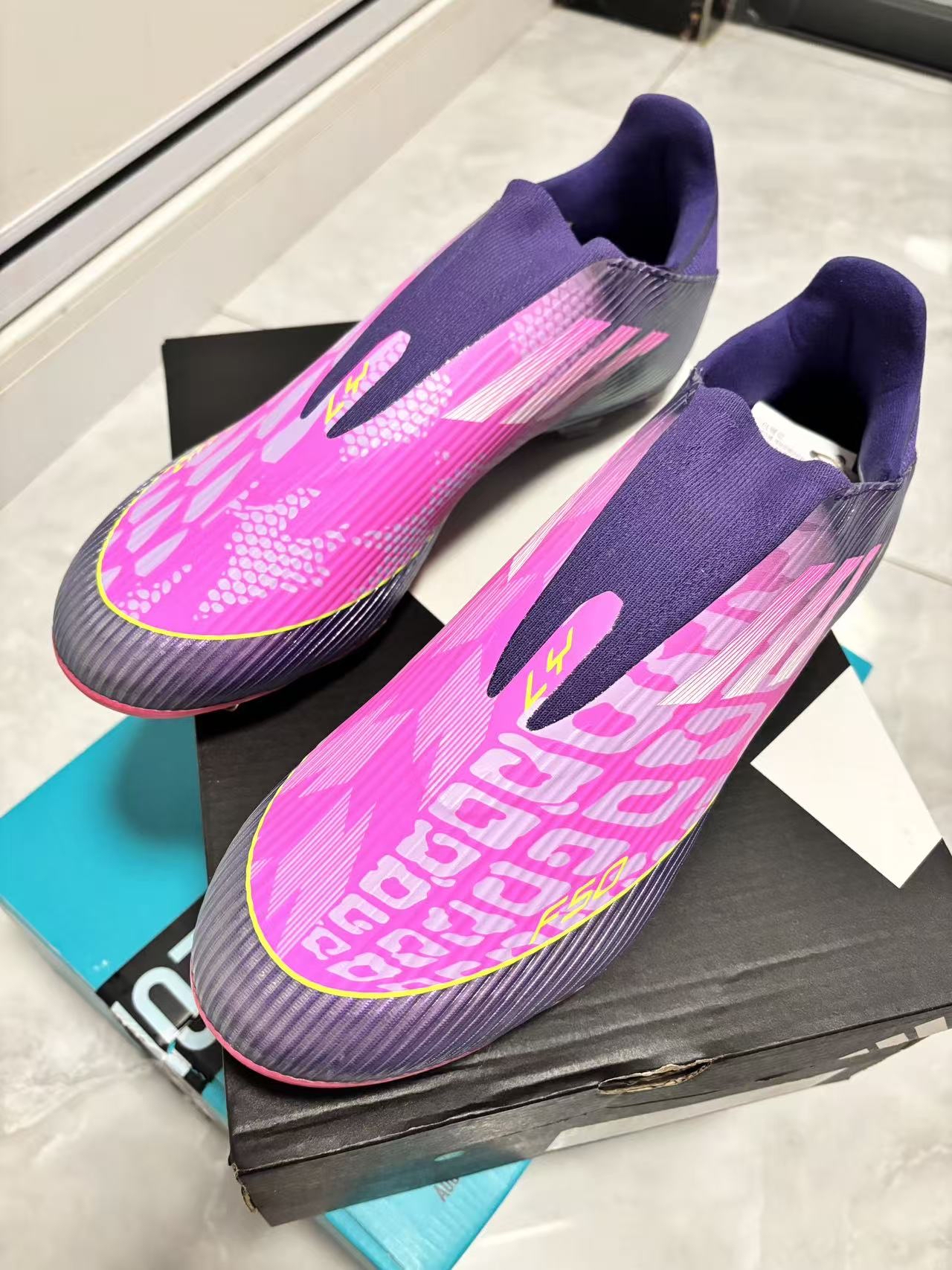 custom review-Lamine Yamal x Adidas F50 League Футбольные бутсы Мужские Фиолетово-розовые