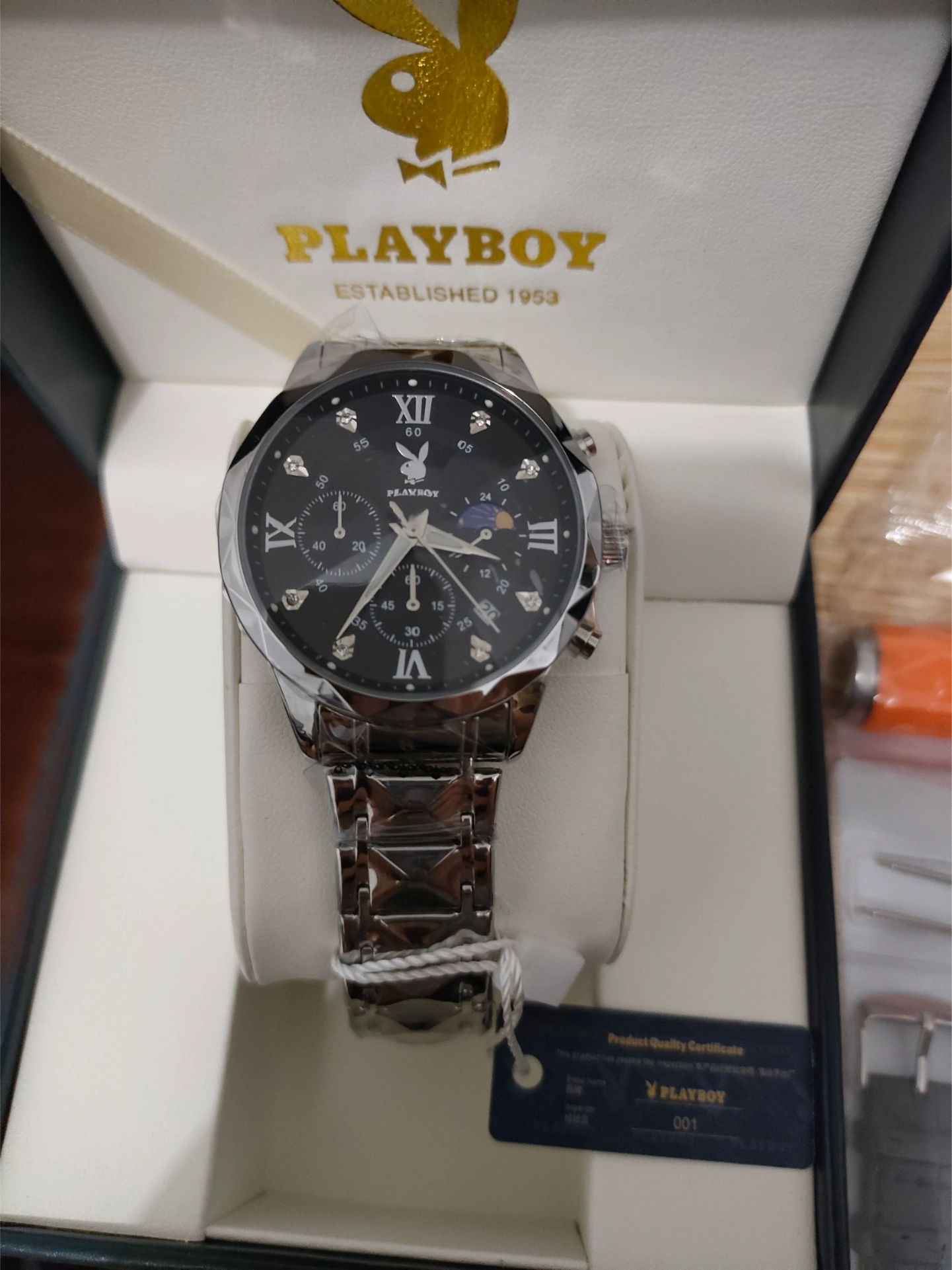 custom review-Коллекция стиля Playboy Кварцевый механизм Часы Мужские Черный циферблат