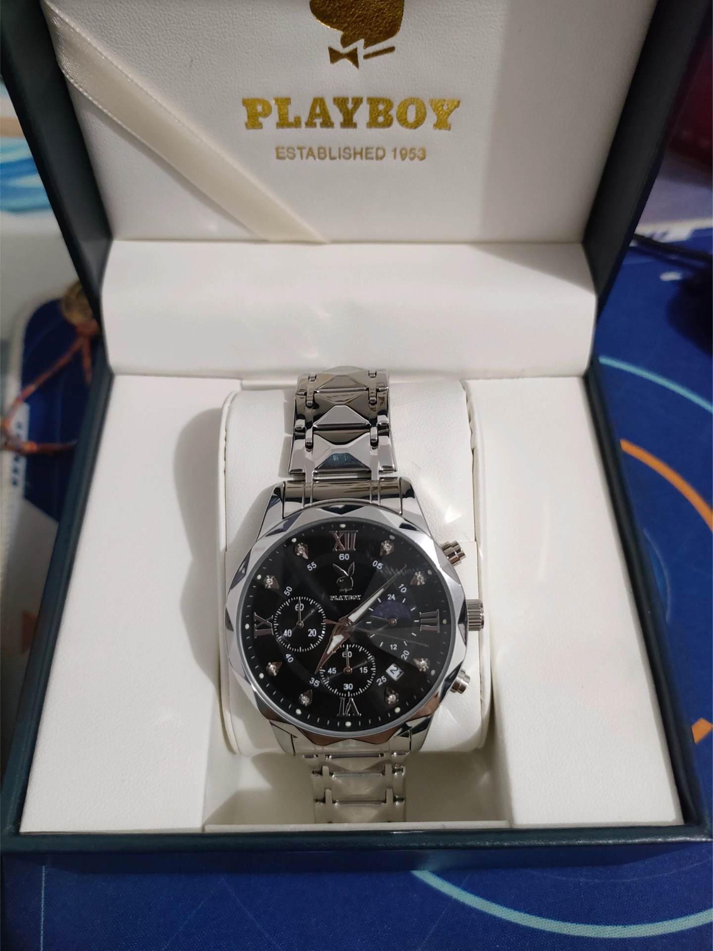 custom review-Коллекция стиля Playboy Кварцевый механизм Часы Мужские Черный циферблат