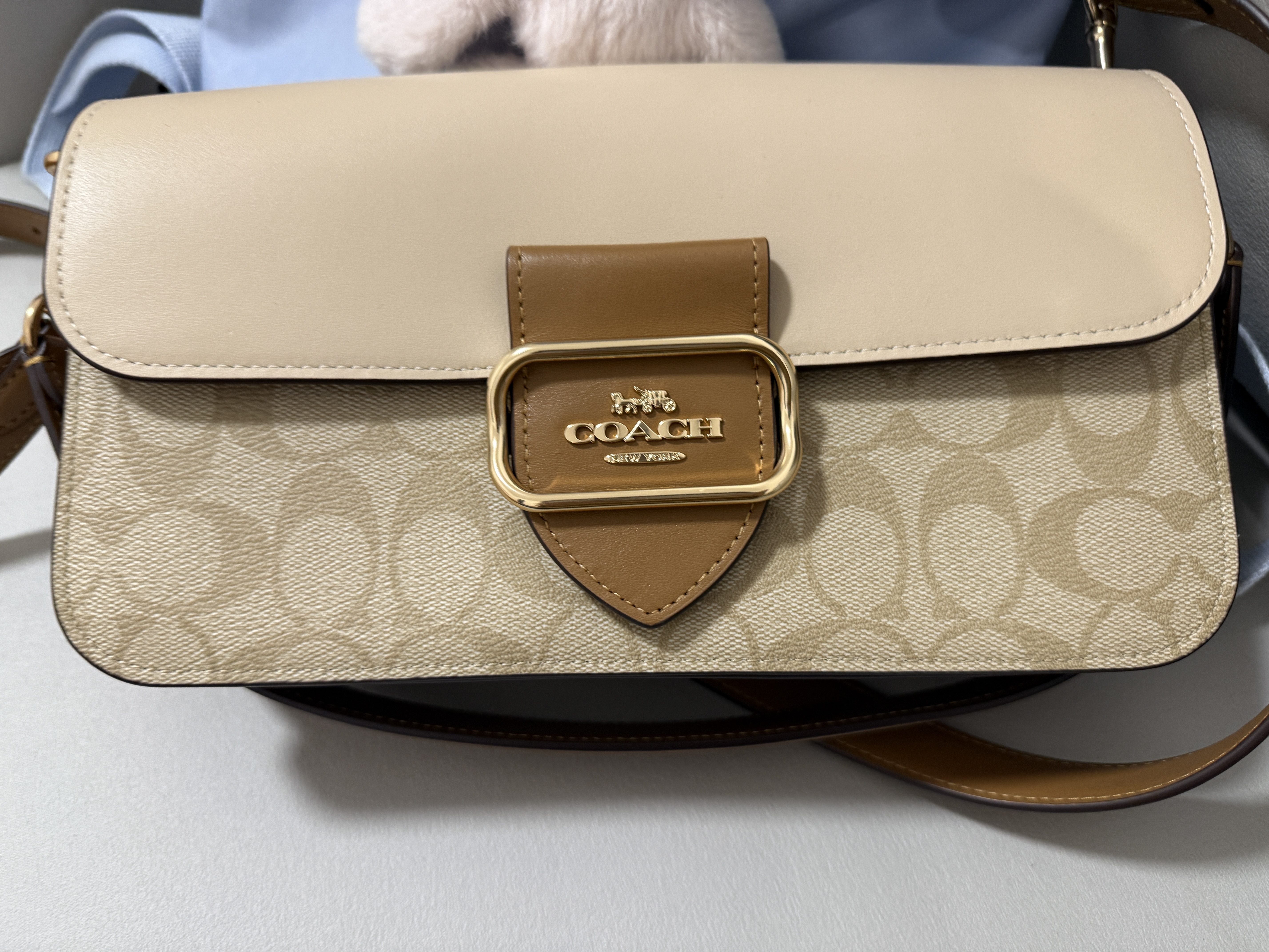 custom review-COACH Morgan Покрытый холст телячья кожа сумка через плечо большая женская светлый хаки