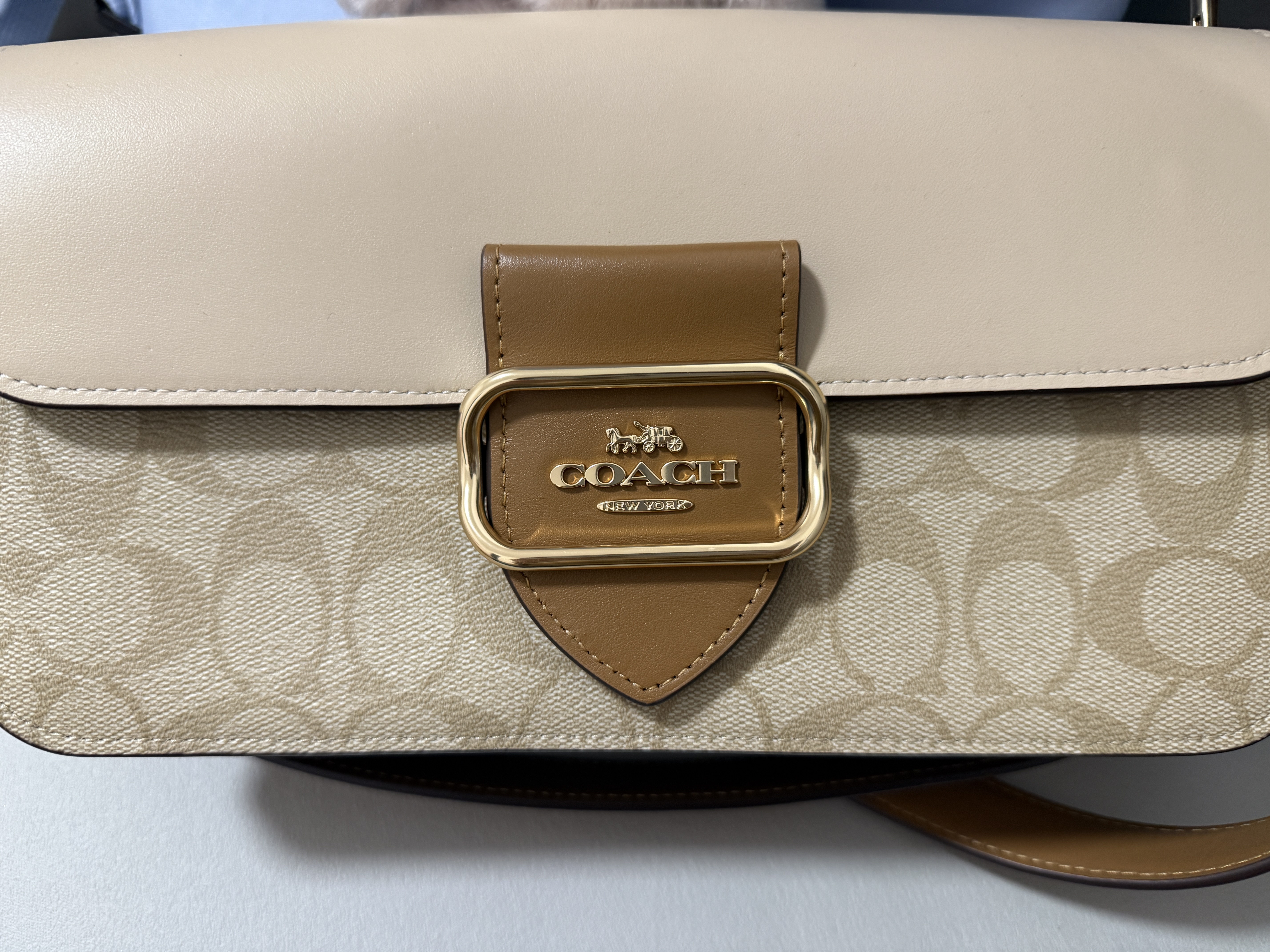 custom review-COACH Morgan Покрытый холст телячья кожа сумка через плечо большая женская светлый хаки