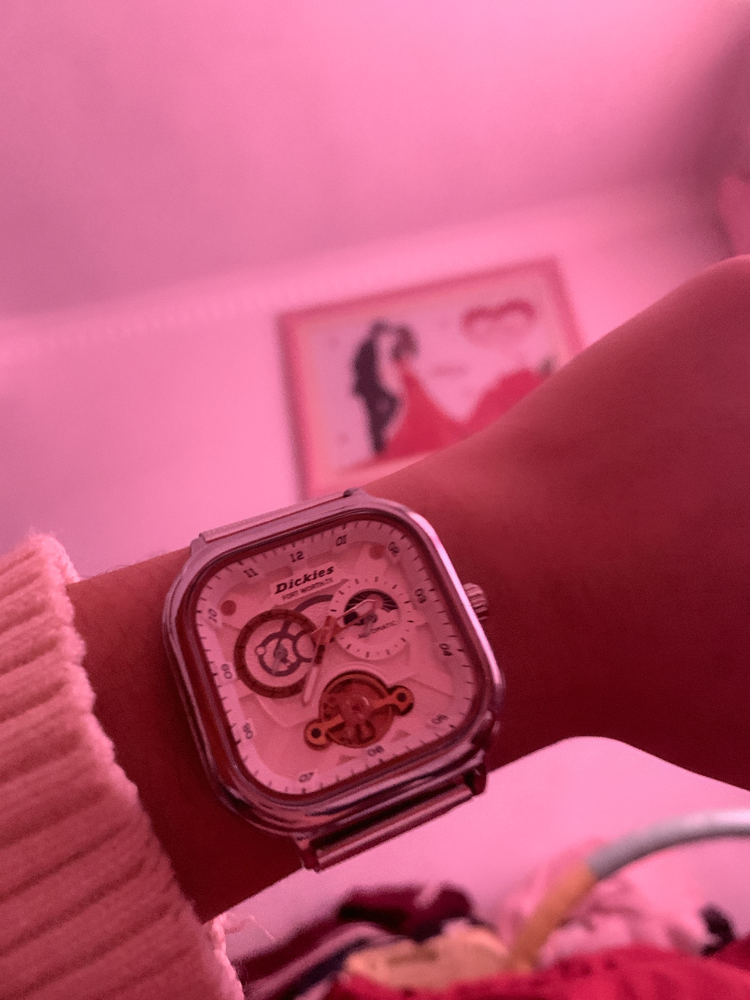 custom review-Dickies Солнце луна и звезды Наручные часы Механический механизм Стальной ремешок Черный циферблат Унисекс Коробка Лимитированная серия