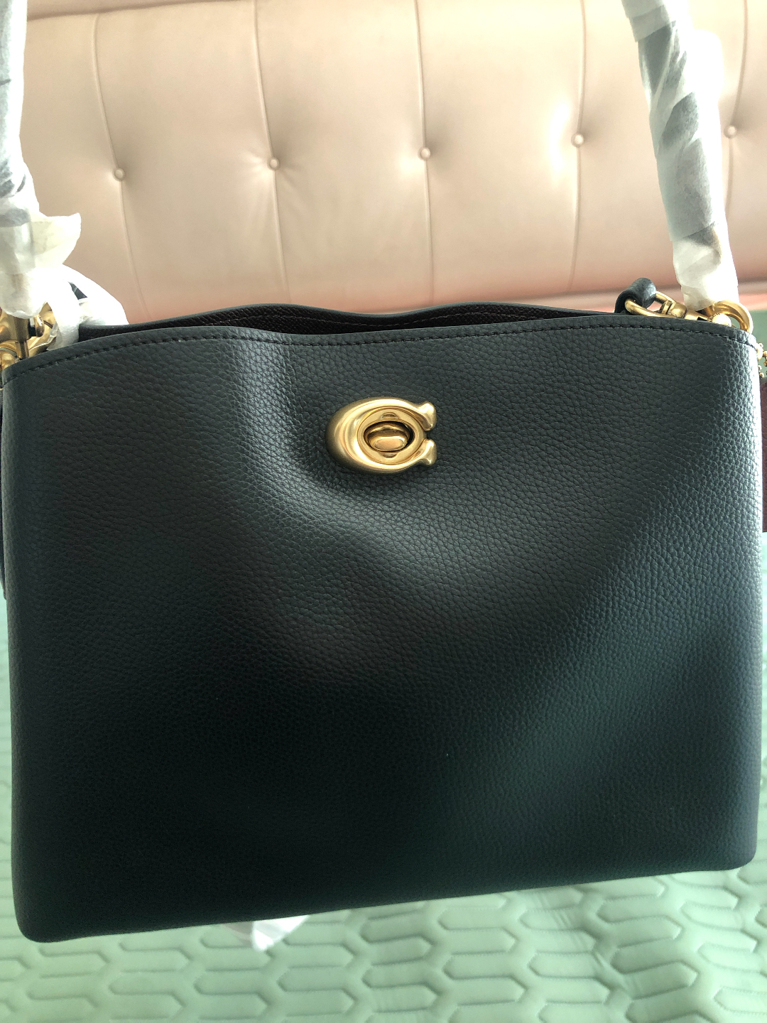 custom review-COACH Willow Коровья кожа Спилок Портативная Сумка через плечо Сумка на плечо Женская Черная