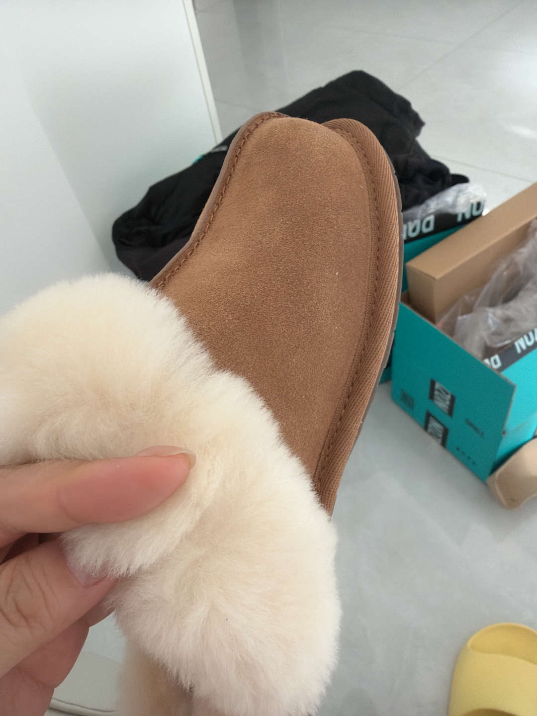 custom review-UGG Модные мюли с флисовой подкладкой без специальных функций домашние тапочки женские коричневые