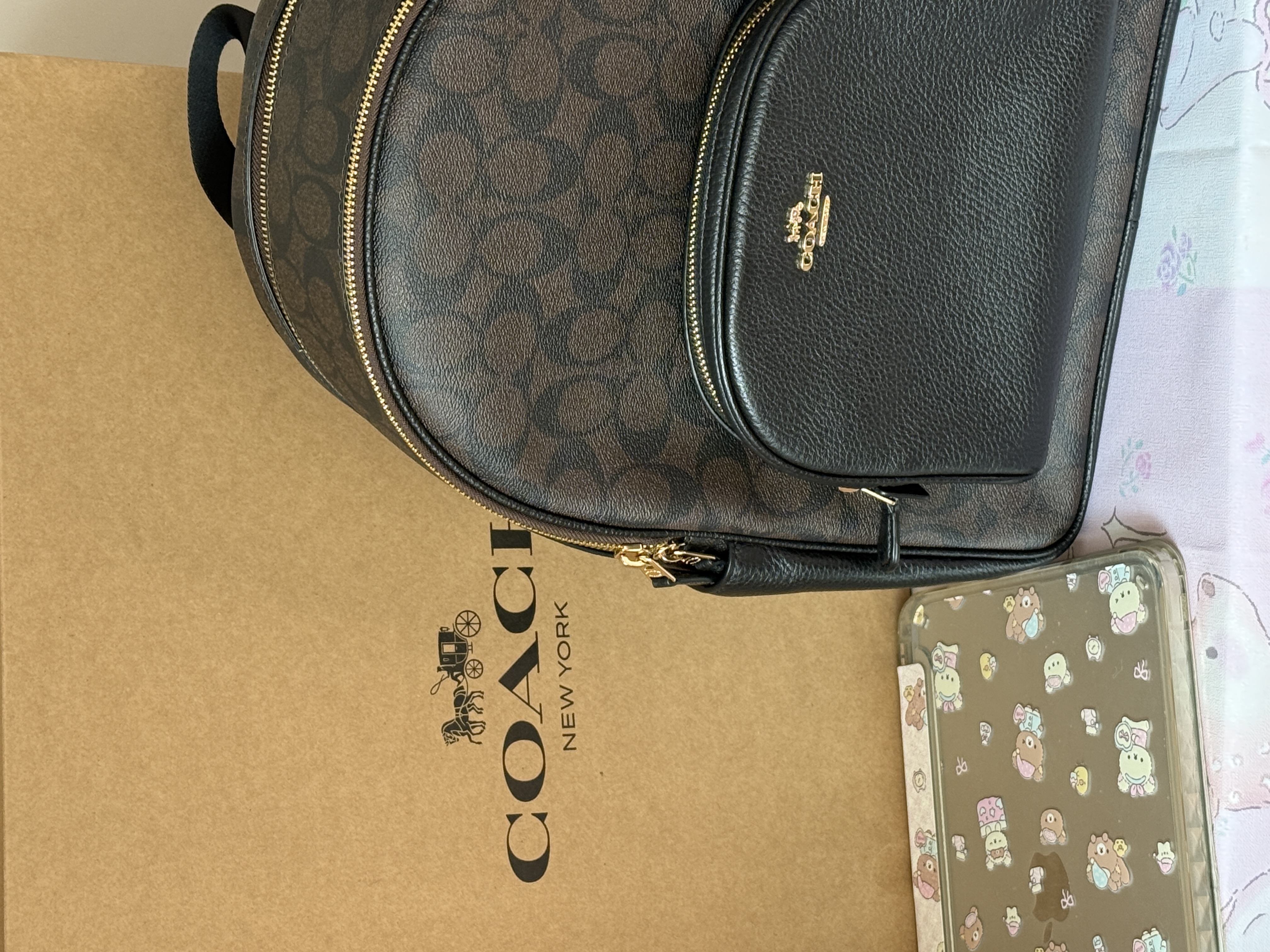 custom review-COACH Рюкзак из холста и кожи Court женский черный коричневый