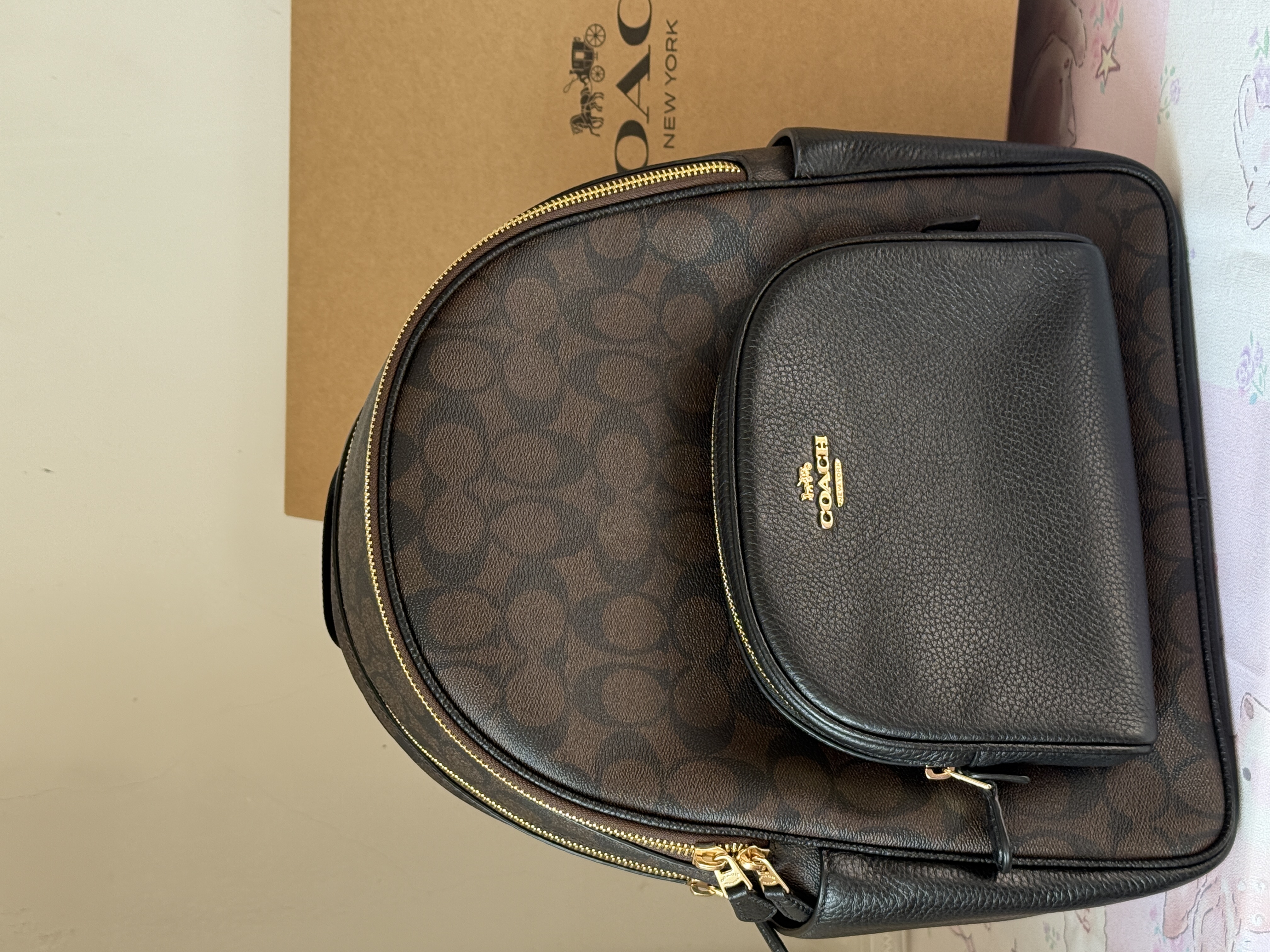 custom review-COACH Рюкзак из холста и кожи Court женский черный коричневый