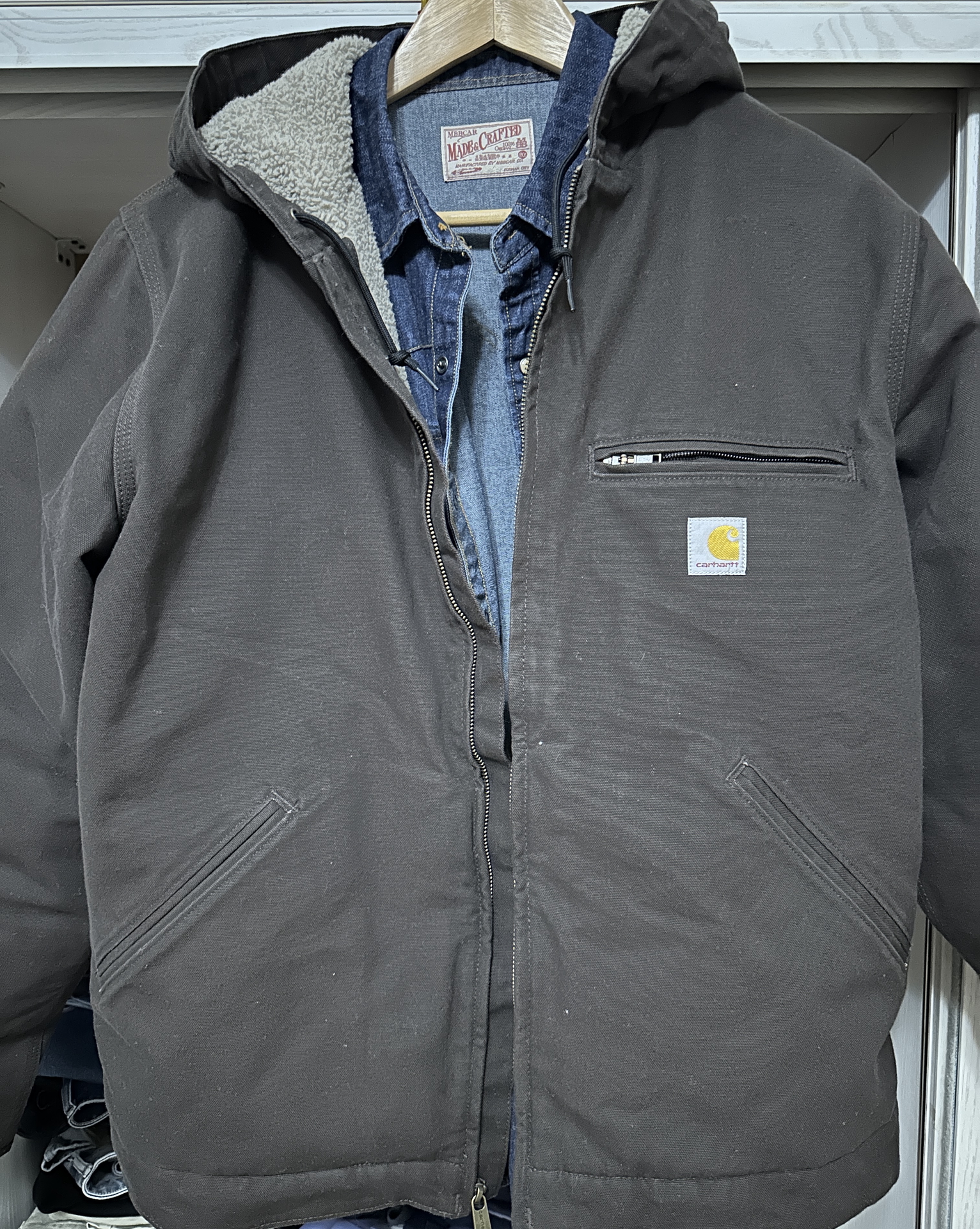 custom review-Carhartt 104392 J141 Улучшенный промытый утка с подкладкой из шерпы Sierra куртка уровень 3 устойчивая к холоду свободный крой мужской