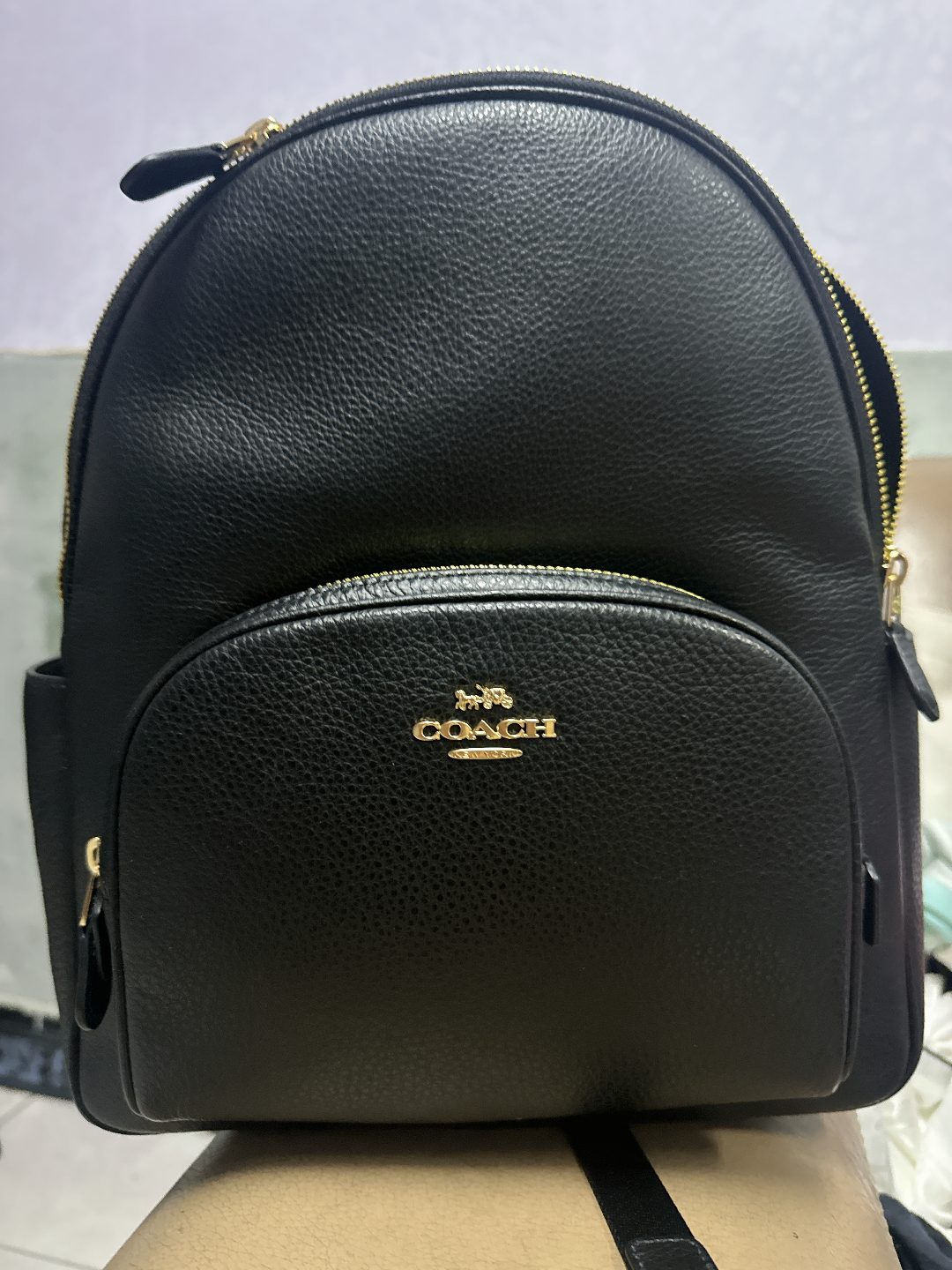 custom review-COACH Court Кожа Рюкзак Большой Женский Черный