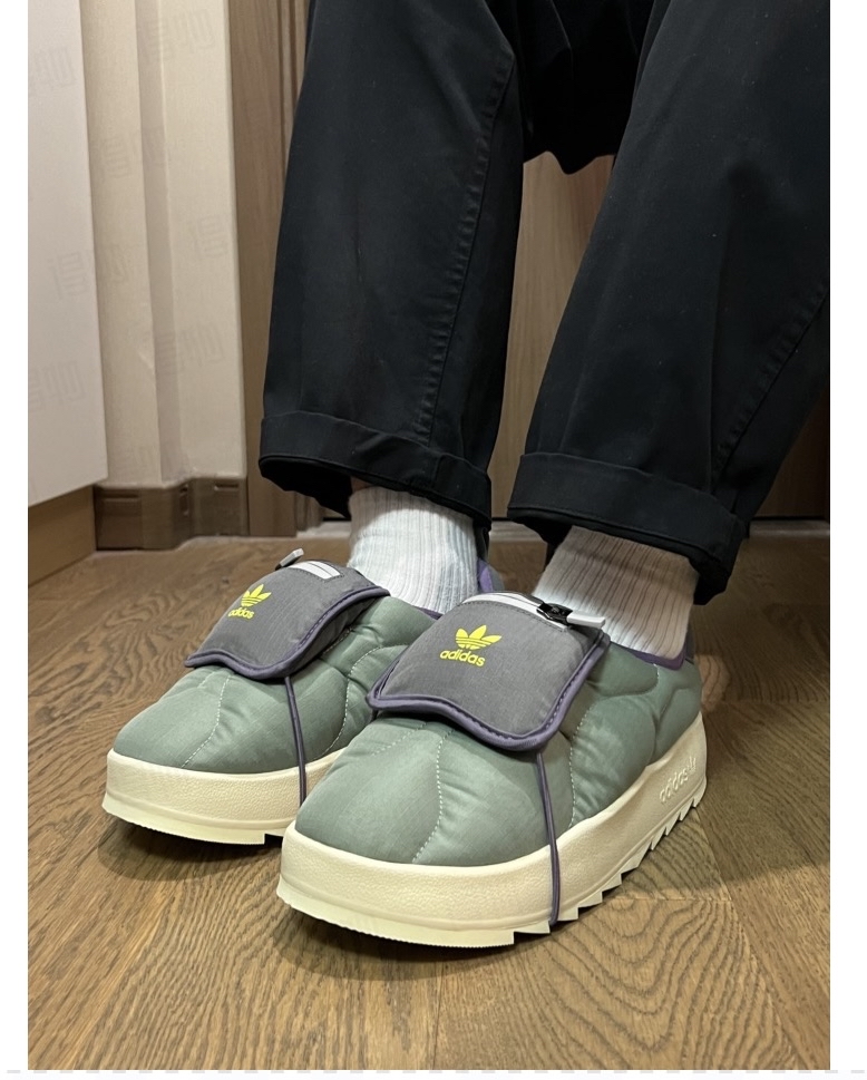 custom review-Adidas Originals Puffylette Slip Resistant Abrasion Resistant Низкий Топ Повседневная Обувь Унисекс Зеленый Серый