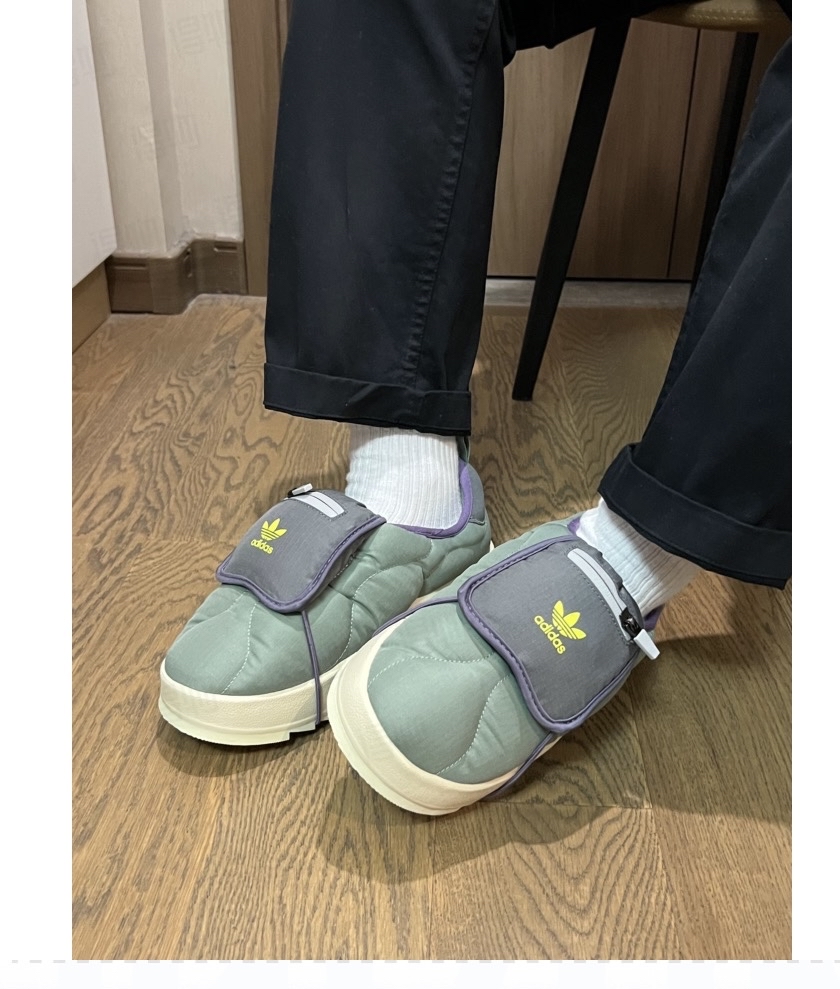 custom review-Adidas Originals Puffylette Slip Resistant Abrasion Resistant Низкий Топ Повседневная Обувь Унисекс Зеленый Серый