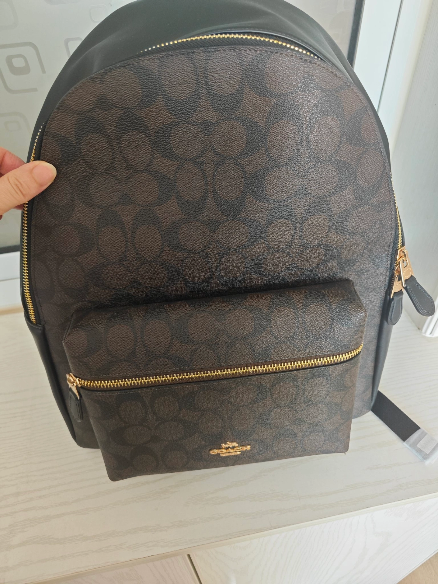 custom review-COACH Charlie Canvas Рюкзак Большой Женский Темно-Коричневый